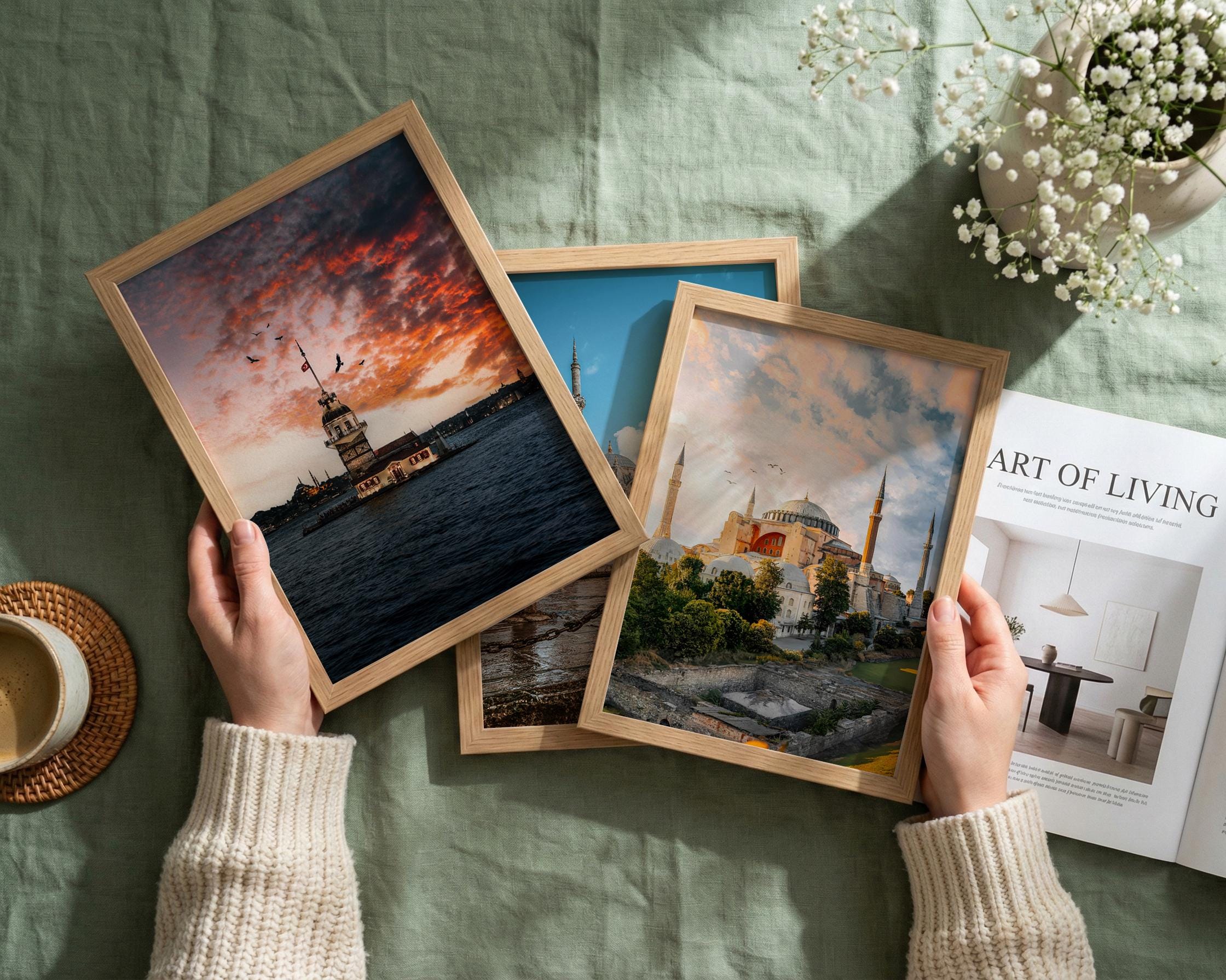 Istanbul Wall Art Set – Triptych Prints of Hagia Sophia, Maiden’s Tower & Ortakoy Mosque - Hasan Akbas Fine Art