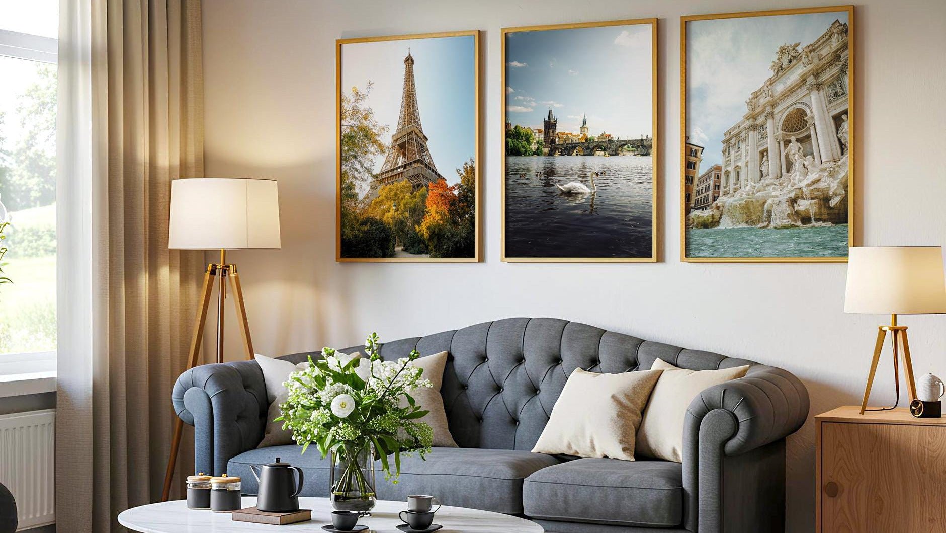 Set of 3 European City Wall Art, Paris France, Prague Czechia, Rome Italy Print - Hasan Akbas Fine Art