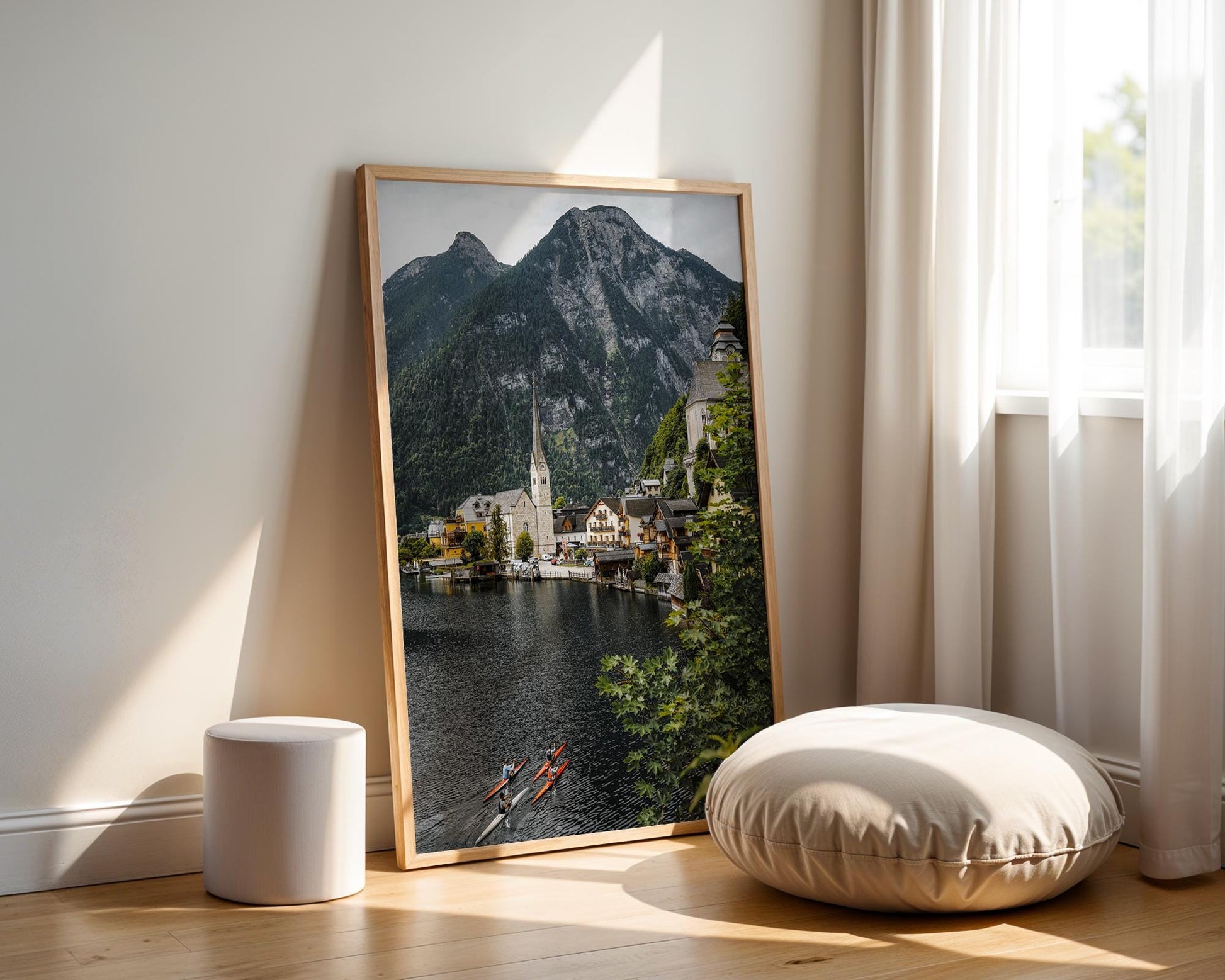 Hallstatt Austria Print, Summer Lake Village Photo, Kayaks Mountain View Wall Art, Home Decor - Hasan Akbas Fine Art
