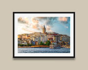 Istanbul Turkey Galata Tower Print, Golden Horn Sunset Photo, Ferry Wall Art, Home Decor - Hasan Akbas Fine Art