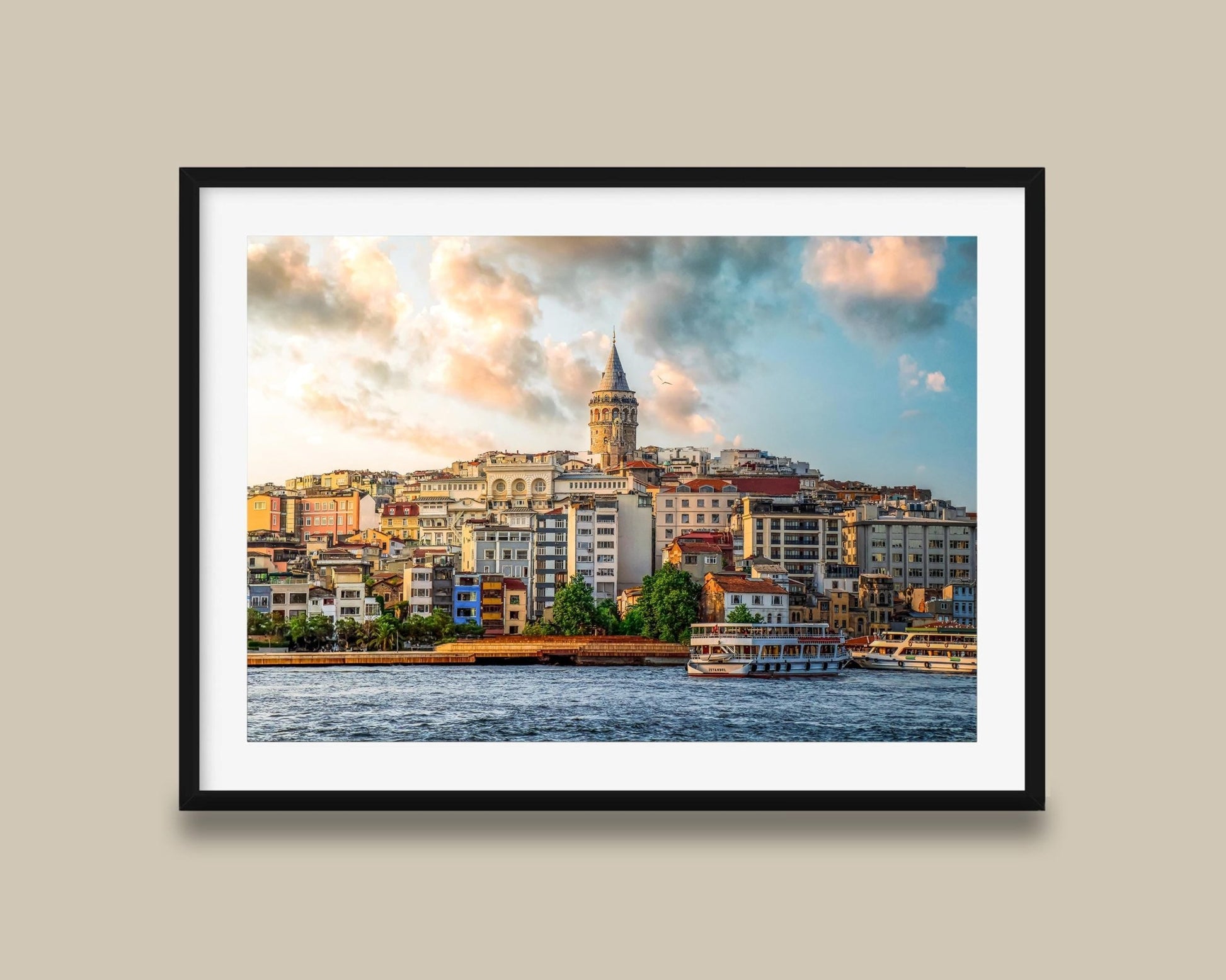 Istanbul Turkey Galata Tower Print, Golden Horn Sunset Photo, Ferry Wall Art, Home Decor - Hasan Akbas Fine Art