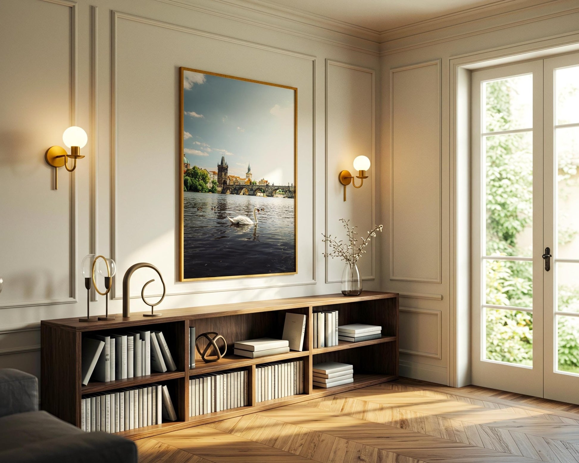 Prague Czechia Charles Bridge Print, Swan Vltava Photo, Gothic Riverside Wall Art, Home Decor - Hasan Akbas Fine Art