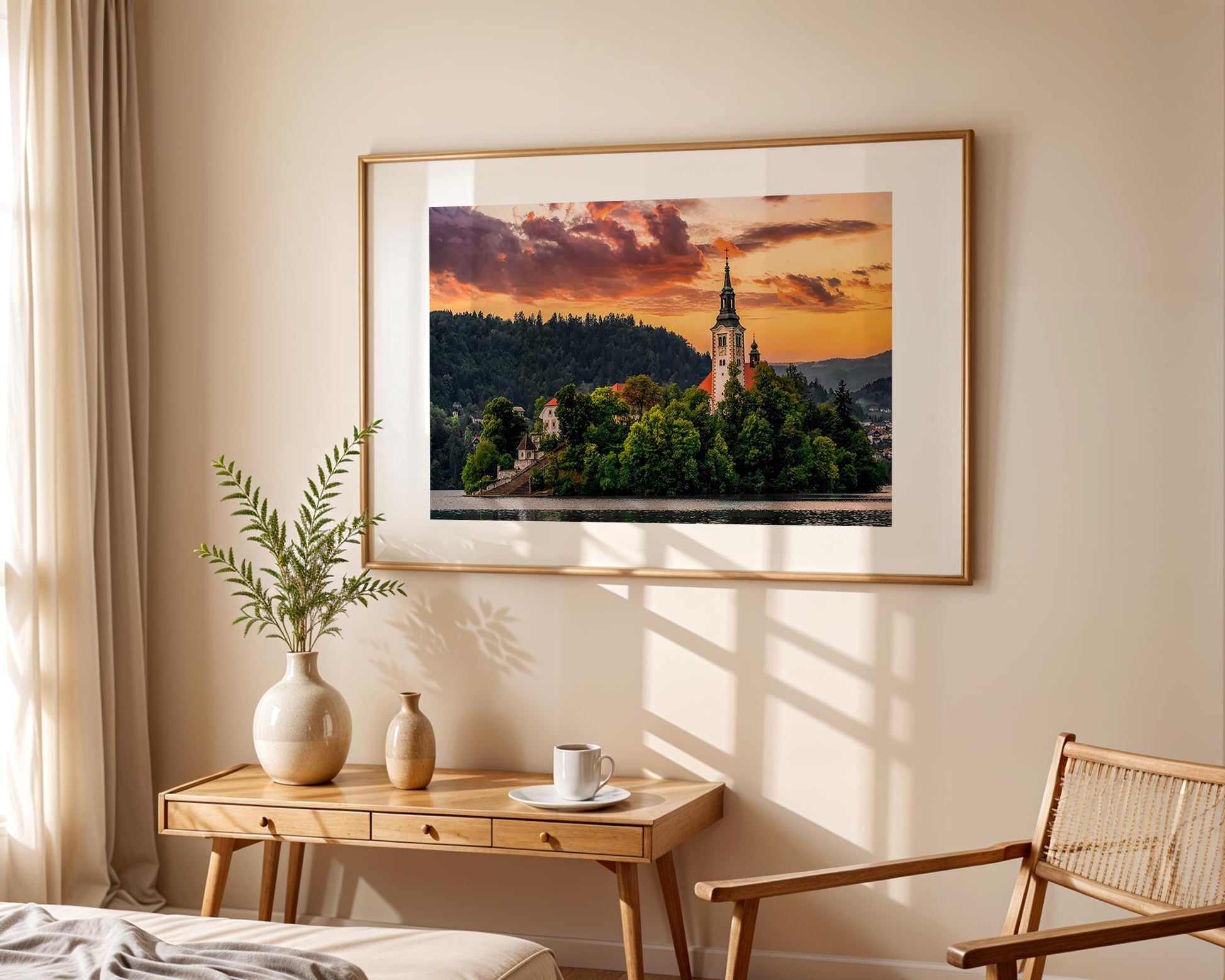 Lake Bled Slovenia Print, Church Island Sunset Photo, Storm Break Wall Art, Home Decor - Hasan Akbas Fine Art