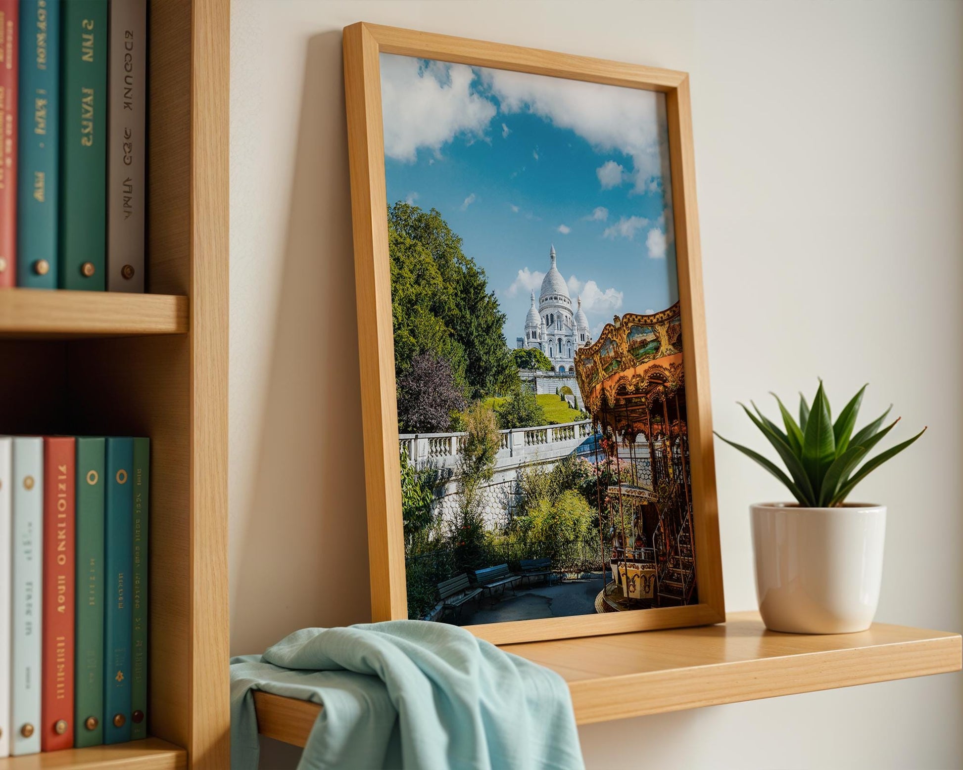 Paris France Sacre Coeur Print, Montmartre Carousel Photo, Summer Sky Wall Art, Home Decor - Hasan Akbas Fine Art