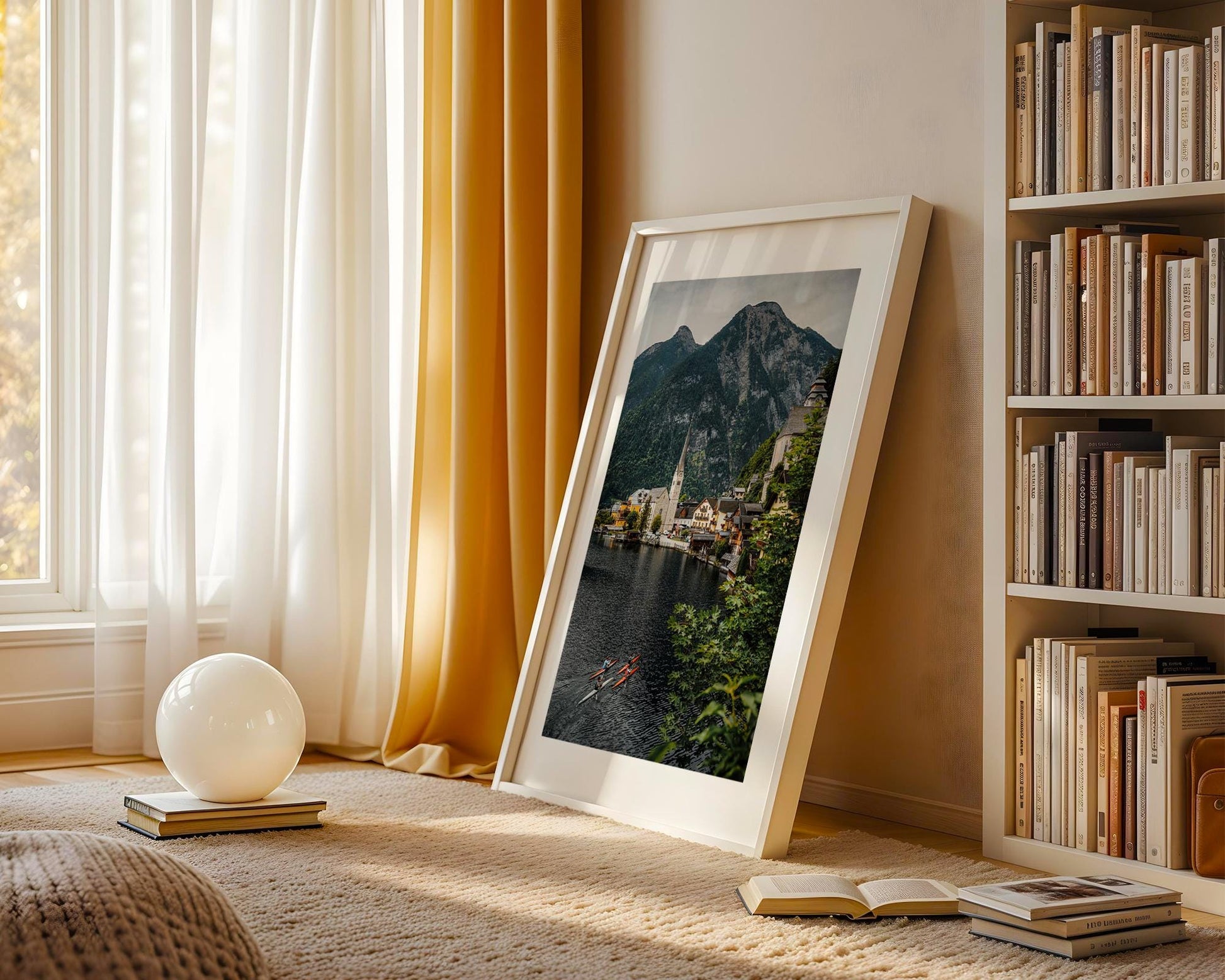 Hallstatt Austria Print, Summer Lake Village Photo, Kayaks Mountain View Wall Art, Home Decor - Hasan Akbas Fine Art