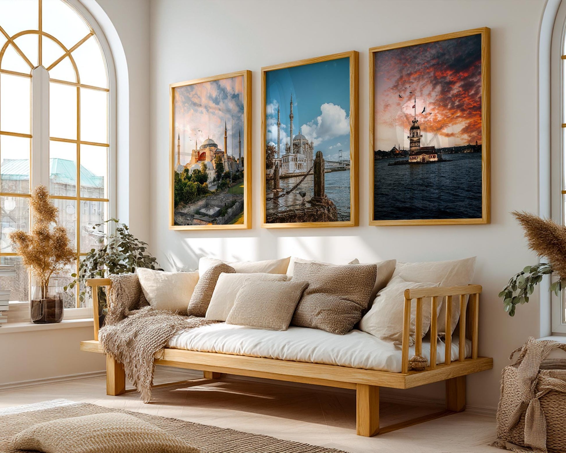 Istanbul Wall Art Set – Triptych Prints of Hagia Sophia, Maiden’s Tower & Ortakoy Mosque - Hasan Akbas Fine Art