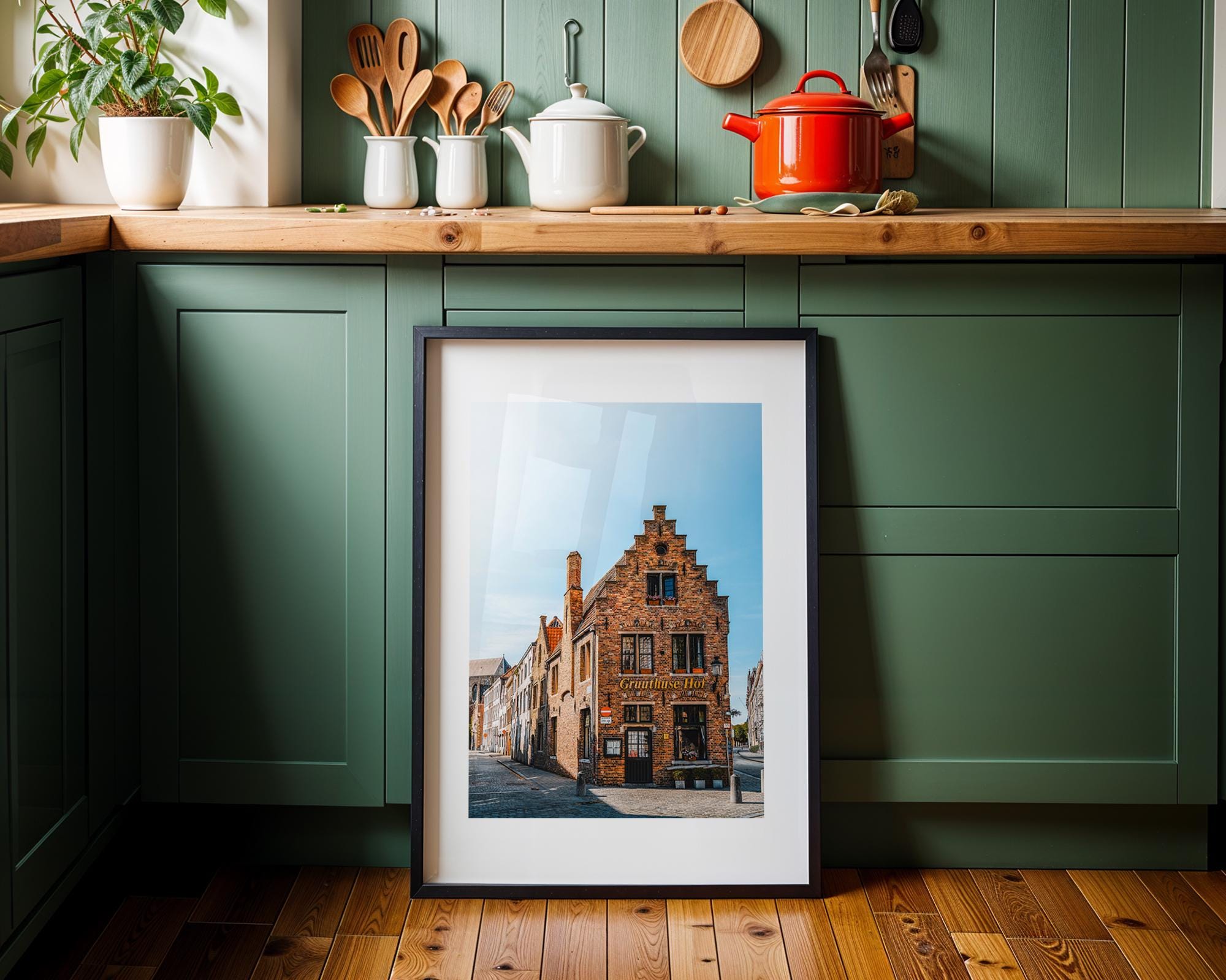 Bruges Sunrise Wall Art: Medieval Street, Soft Golden Light - Hasan Akbas Fine Art