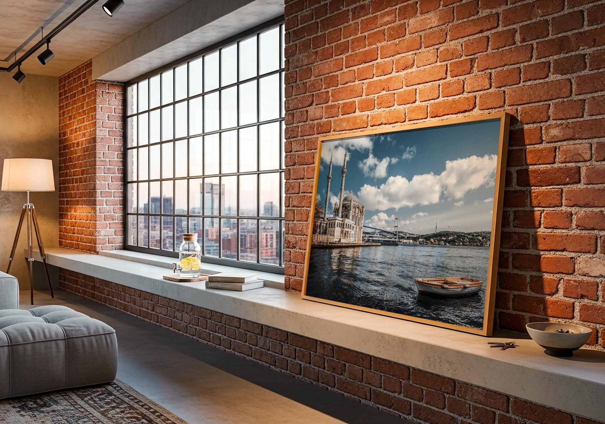 Istanbul Ortakoy Mosque Print – Bosphorus Cityscape Art with Wooden Boat Wall Decor - Hasan Akbas Fine Art