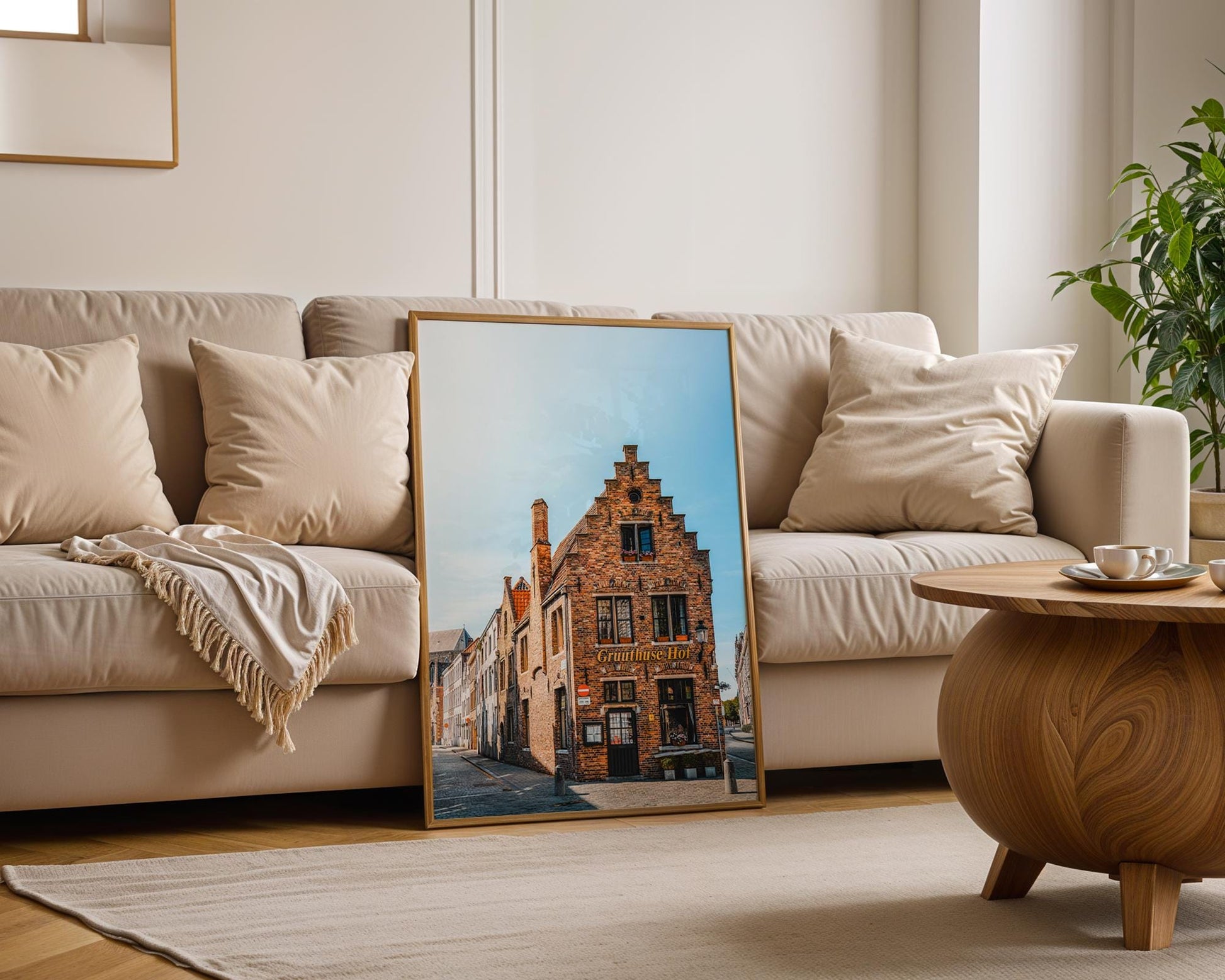 Bruges Sunrise Wall Art: Medieval Street, Soft Golden Light - Hasan Akbas Fine Art