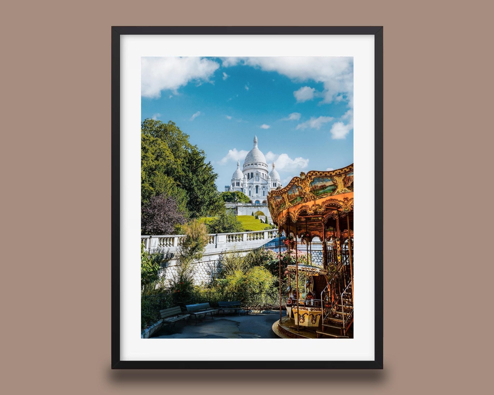 Paris France Sacre Coeur Print, Montmartre Carousel Photo, Summer Sky Wall Art, Home Decor - Hasan Akbas Fine Art