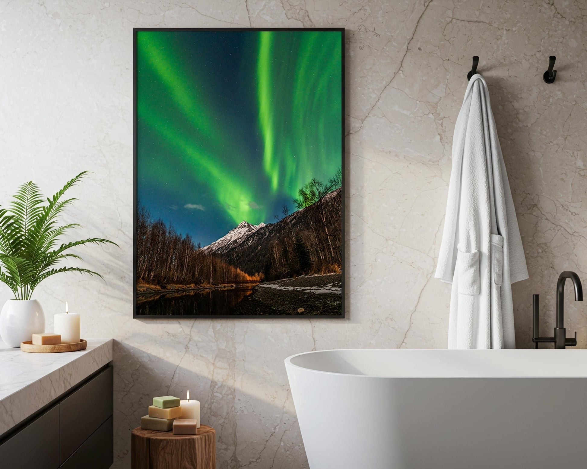 Alaska USA Aurora Borealis Wall Art Print, Northern Lights Photo, Winter Night Sky Home Decor - Hasan Akbas Fine Art