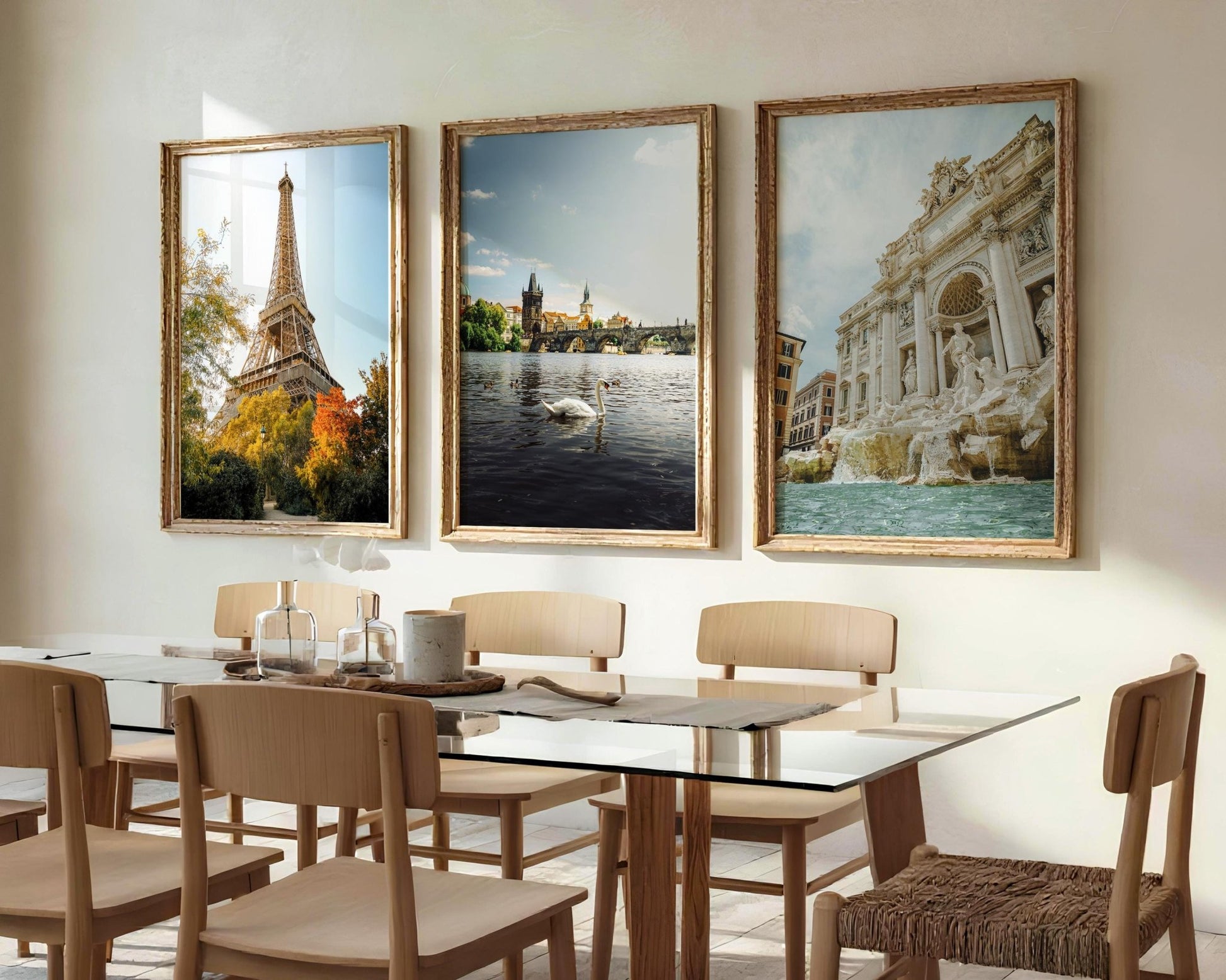 Set of 3 European City Wall Art, Paris France, Prague Czechia, Rome Italy Print - Hasan Akbas Fine Art