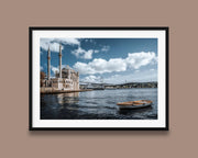 Istanbul Ortakoy Mosque Print – Bosphorus Cityscape Art with Wooden Boat Wall Decor - Hasan Akbas Fine Art