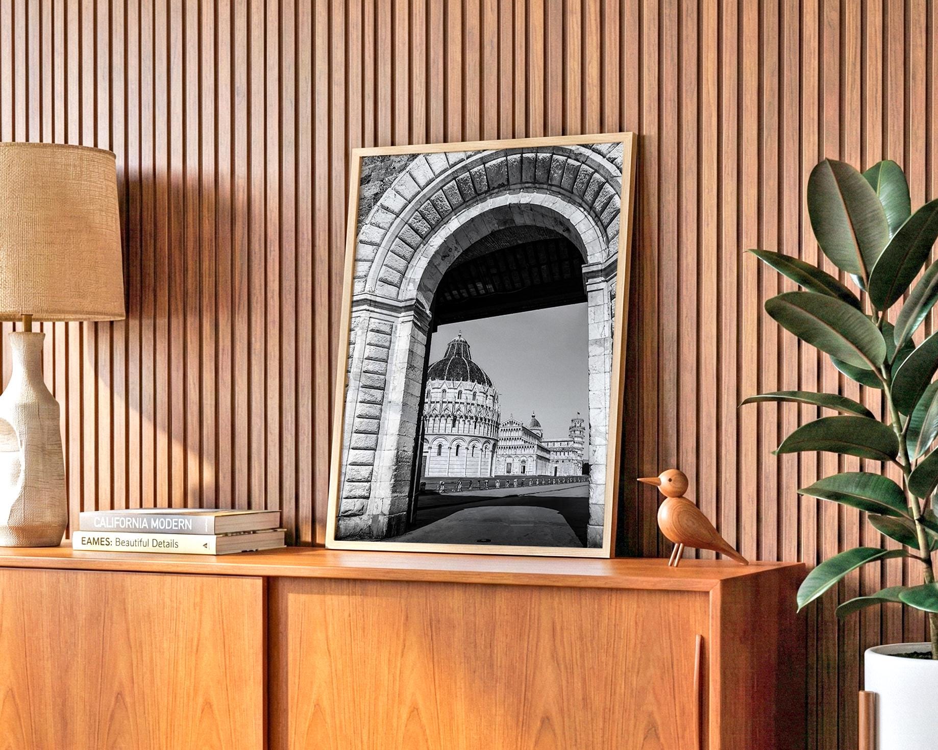 Pisa Tower Wall Art – Black And White Italy Photo Print With Archway Frame - Hasan Akbas Fine Art