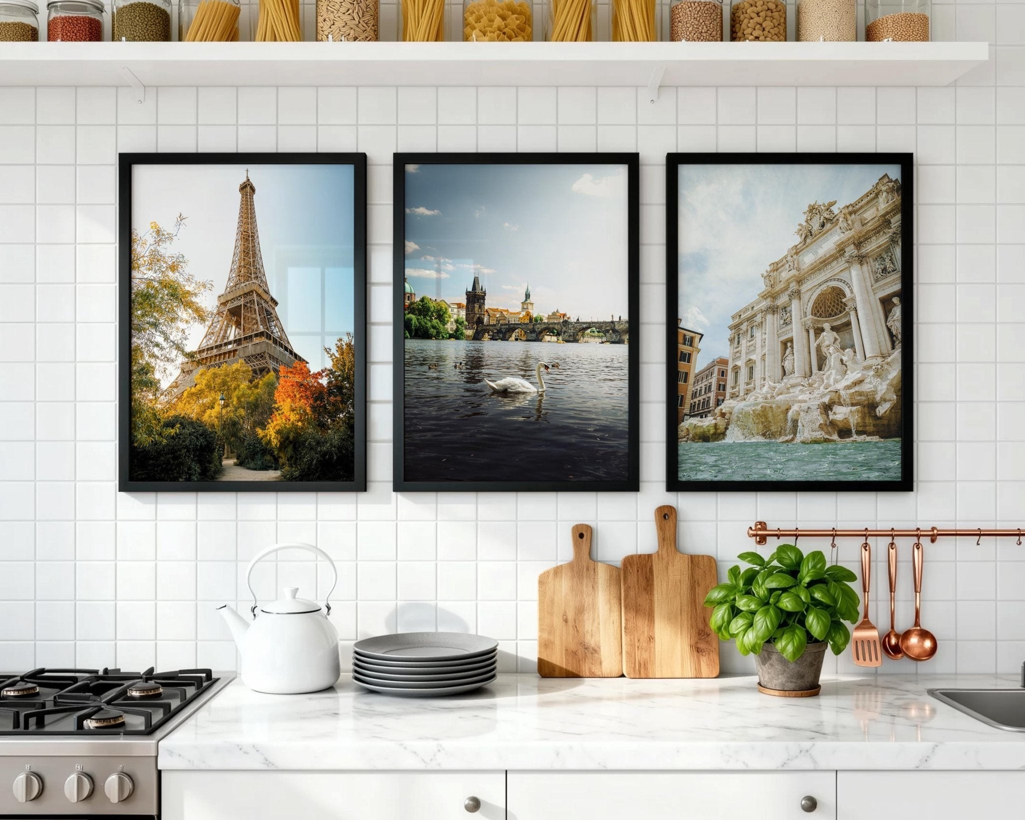 Set of 3 European City Wall Art, Paris France, Prague Czechia, Rome Italy Print - Hasan Akbas Fine Art