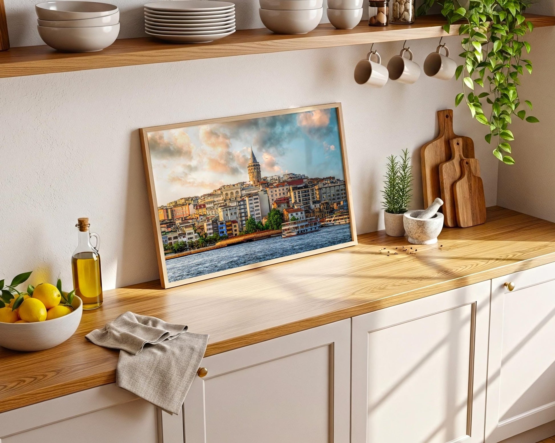 Istanbul Turkey Galata Tower Print, Golden Horn Sunset Photo, Ferry Wall Art, Home Decor - Hasan Akbas Fine Art