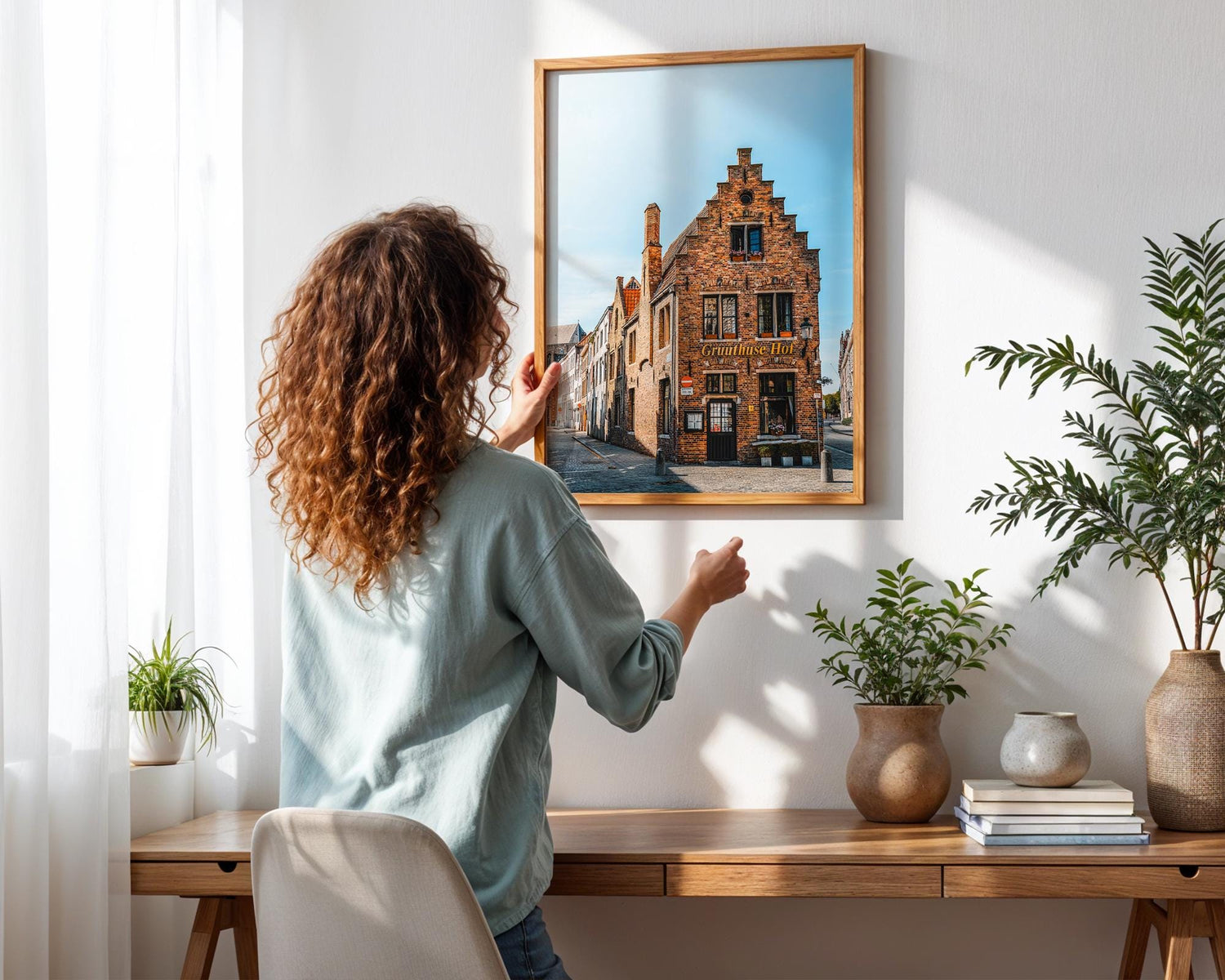 Bruges Sunrise Wall Art: Medieval Street, Soft Golden Light - Hasan Akbas Fine Art