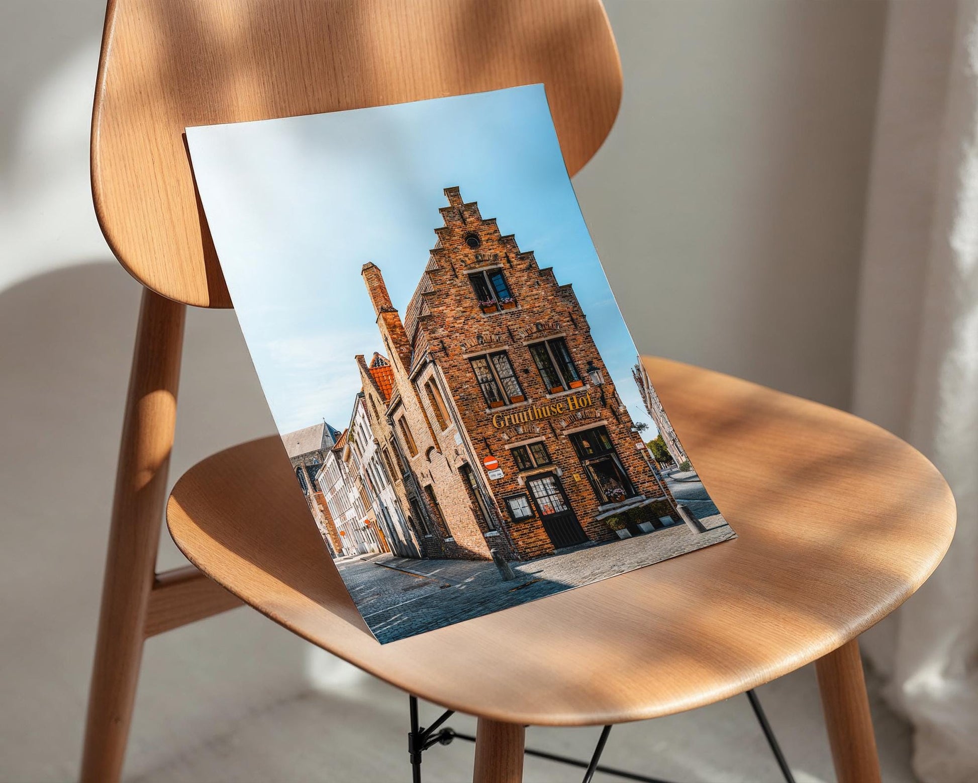 Bruges Sunrise Wall Art: Medieval Street, Soft Golden Light - Hasan Akbas Fine Art