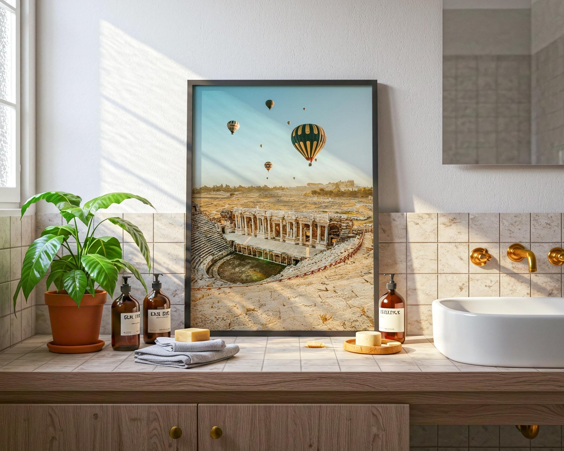 Hierapolis Pamukkale Wall Art, Turkey Photo, Hot Air Balloons, Roman Ancient City, Home Decor - Hasan Akbas Fine Art