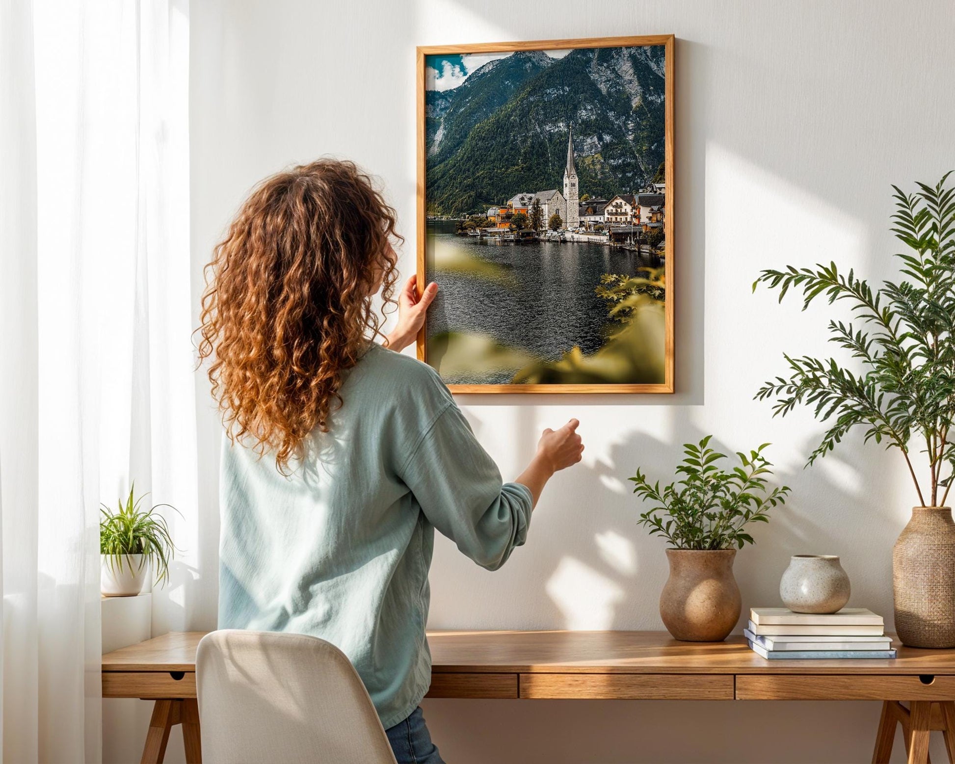 Hallstatt Austria Print, Alpine Lake Village Photo, Church Spire Mountains Wall Art, Home Decor - Hasan Akbas Fine Art