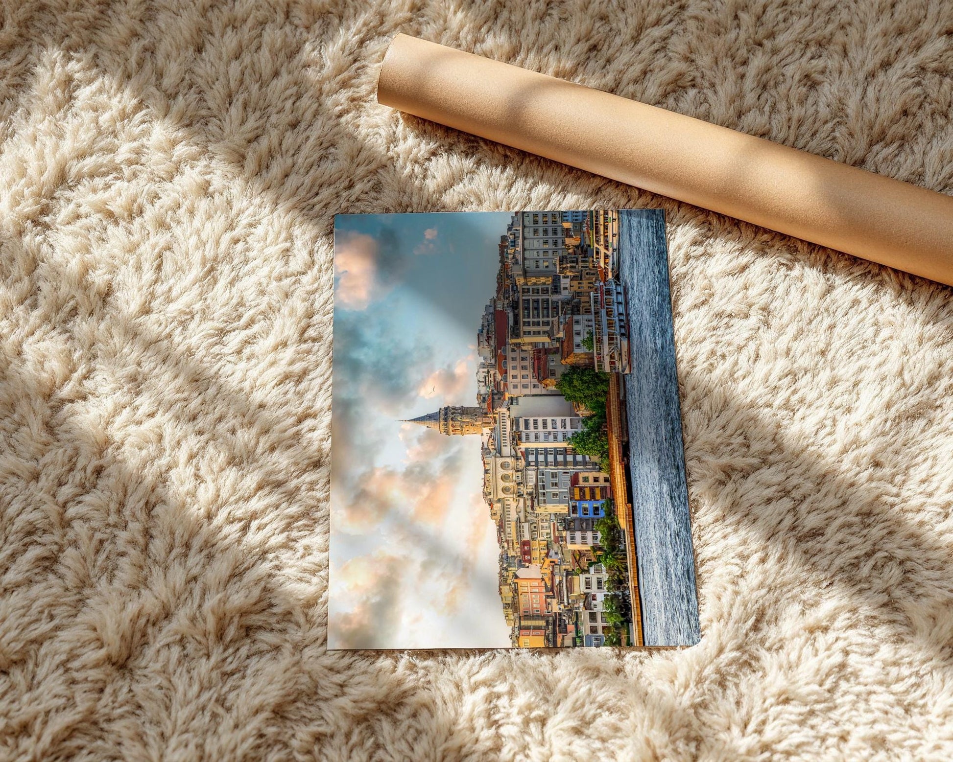 Istanbul Turkey Galata Tower Print, Golden Horn Sunset Photo, Ferry Wall Art, Home Decor - Hasan Akbas Fine Art