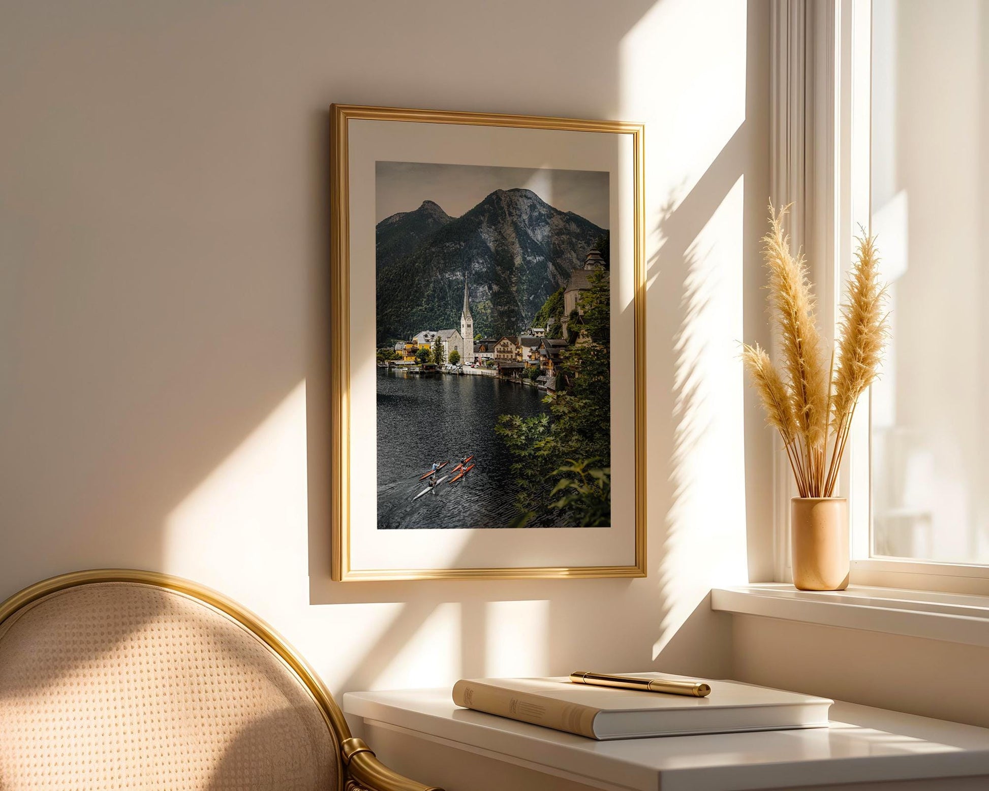 Hallstatt Austria Print, Summer Lake Village Photo, Kayaks Mountain View Wall Art, Home Decor - Hasan Akbas Fine Art