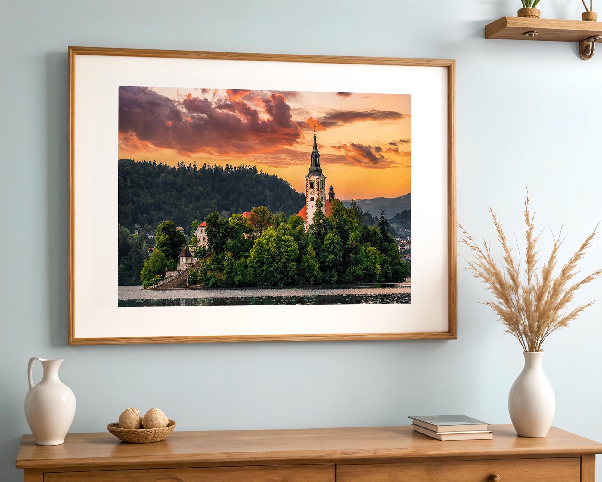Lake Bled Slovenia Print, Church Island Sunset Photo, Storm Break Wall Art, Home Decor - Hasan Akbas Fine Art