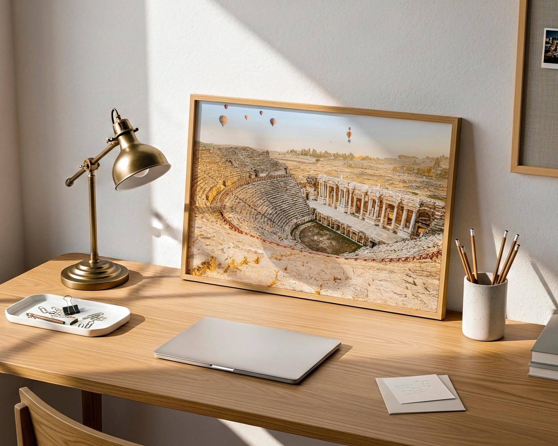 Hierapolis Wall Art – Pamukkale Sunrise Print With Ancient Theatre & Hot Air Balloons - Hasan Akbas Fine Art