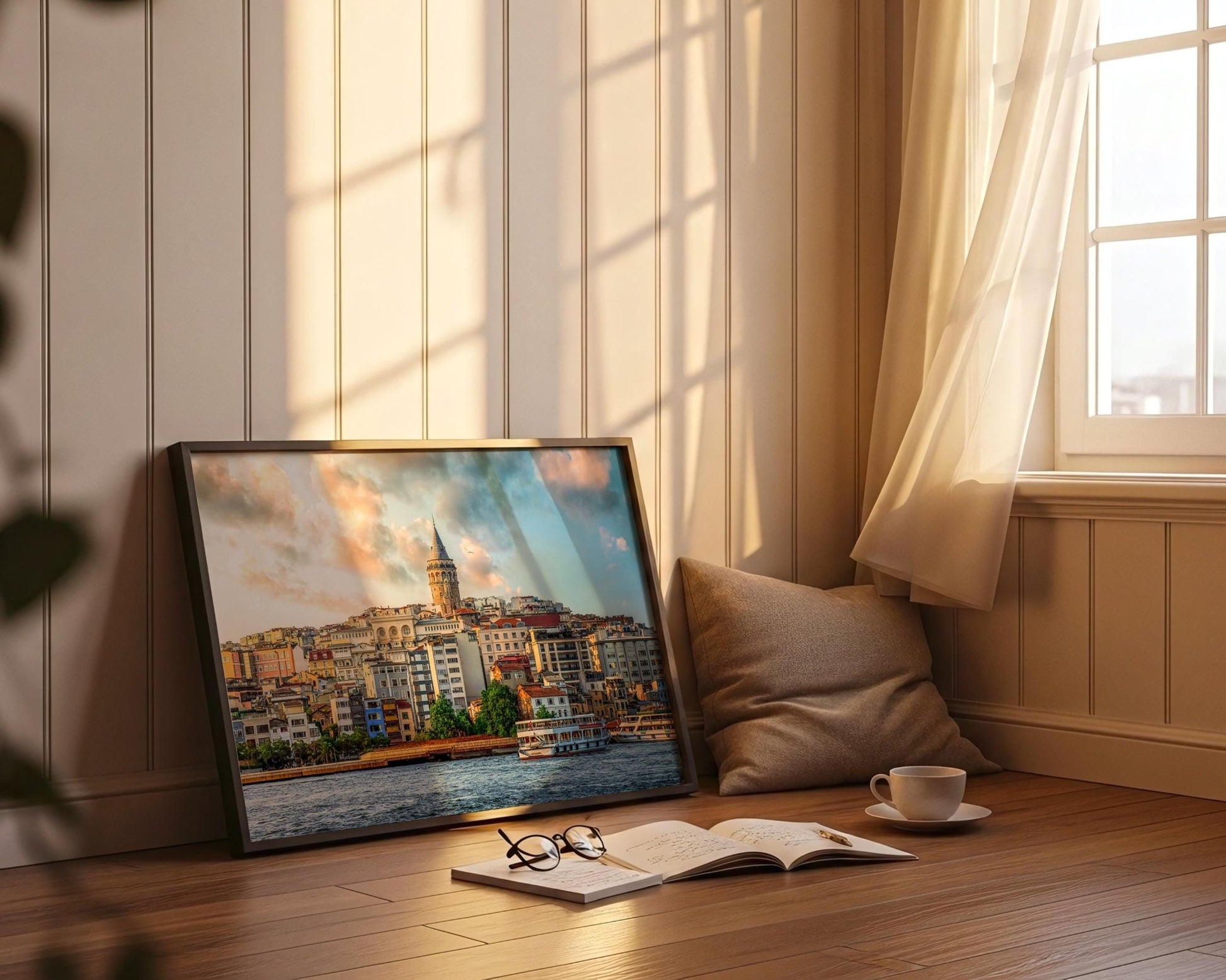 Istanbul Turkey Galata Tower Print, Golden Horn Sunset Photo, Ferry Wall Art, Home Decor - Hasan Akbas Fine Art