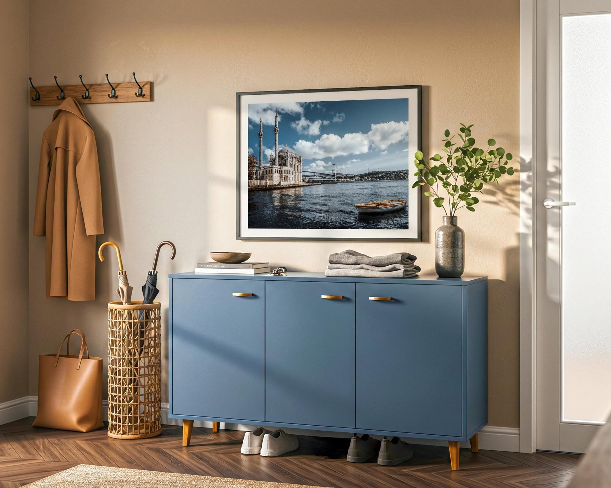 Istanbul Ortakoy Mosque Print – Bosphorus Cityscape Art with Wooden Boat Wall Decor - Hasan Akbas Fine Art