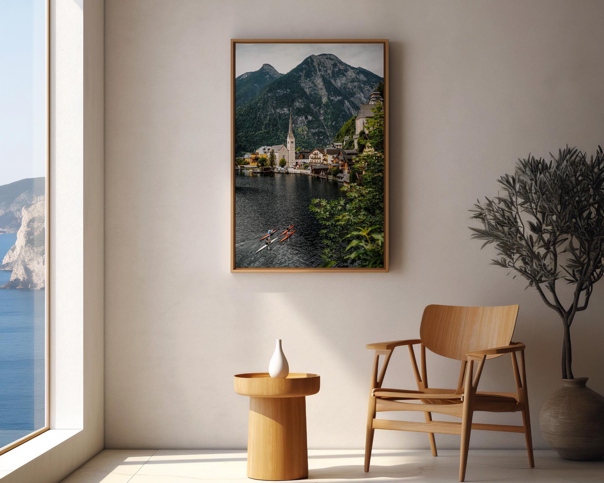 Hallstatt Austria Print, Summer Lake Village Photo, Kayaks Mountain View Wall Art, Home Decor - Hasan Akbas Fine Art