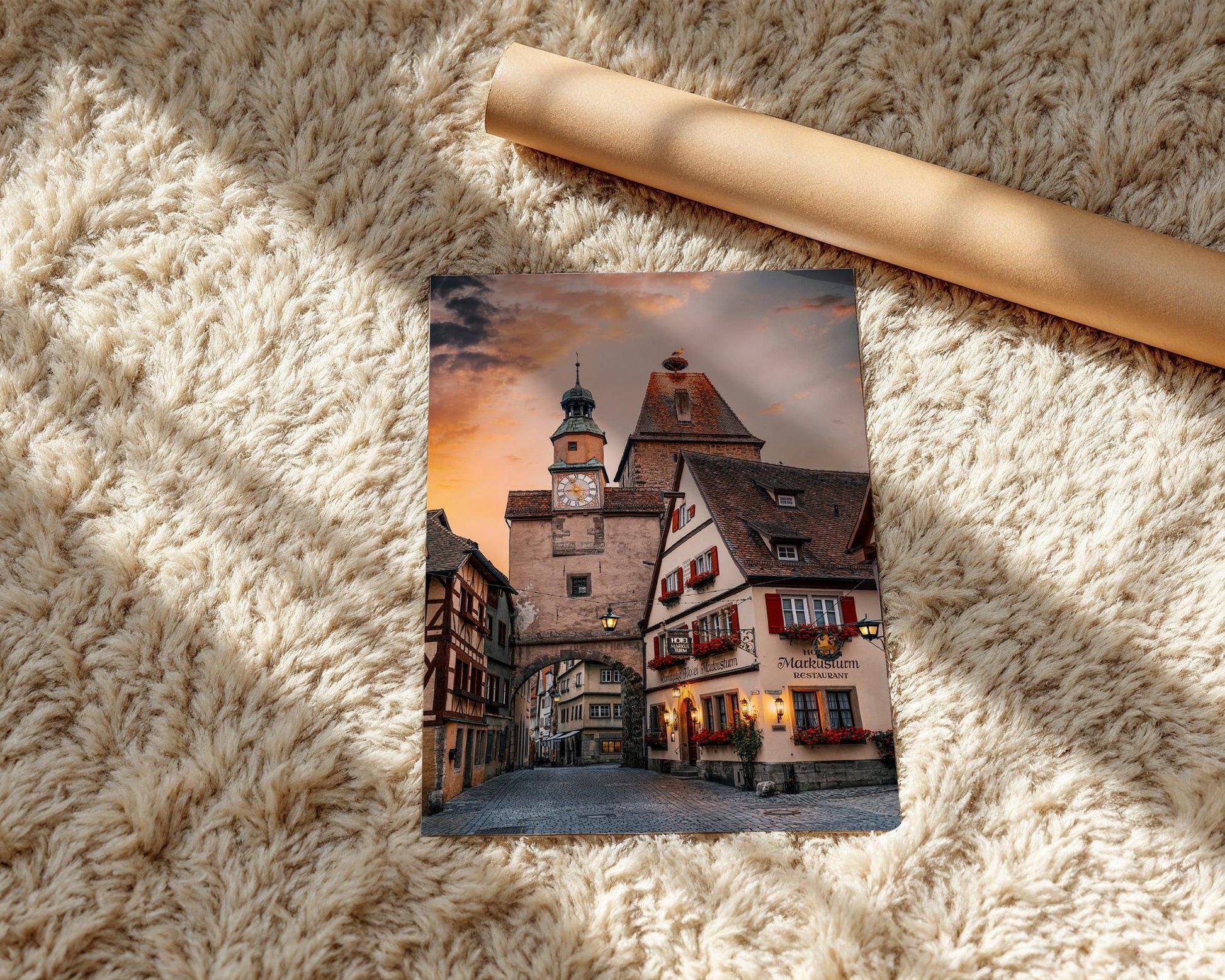 Rothenburg Germany Print - Medieval Clock Tower With Stork Nest Detail | Bavaria Wall Art - Hasan Akbas Fine Art