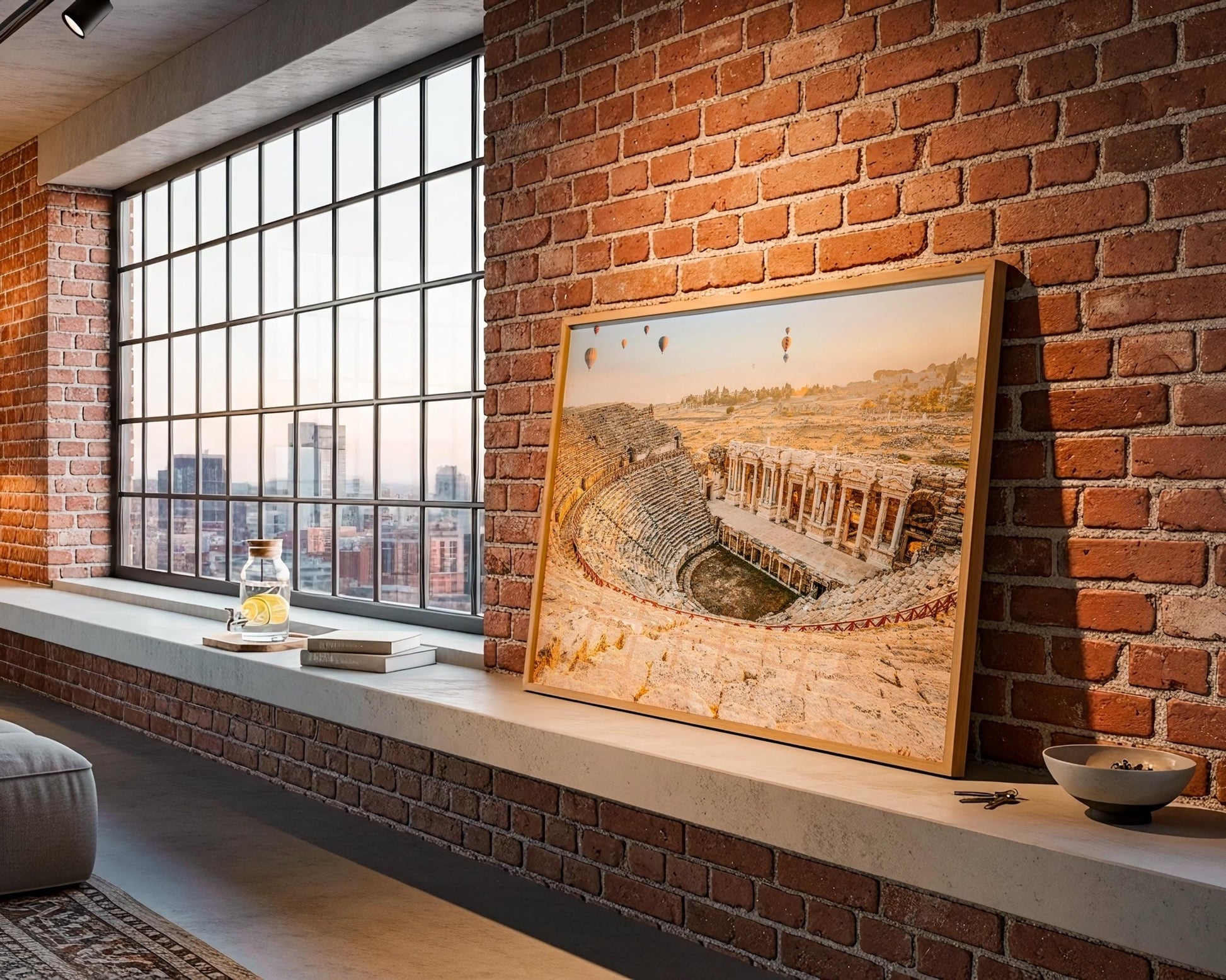 Hierapolis Wall Art – Pamukkale Sunrise Print With Ancient Theatre & Hot Air Balloons - Hasan Akbas Fine Art