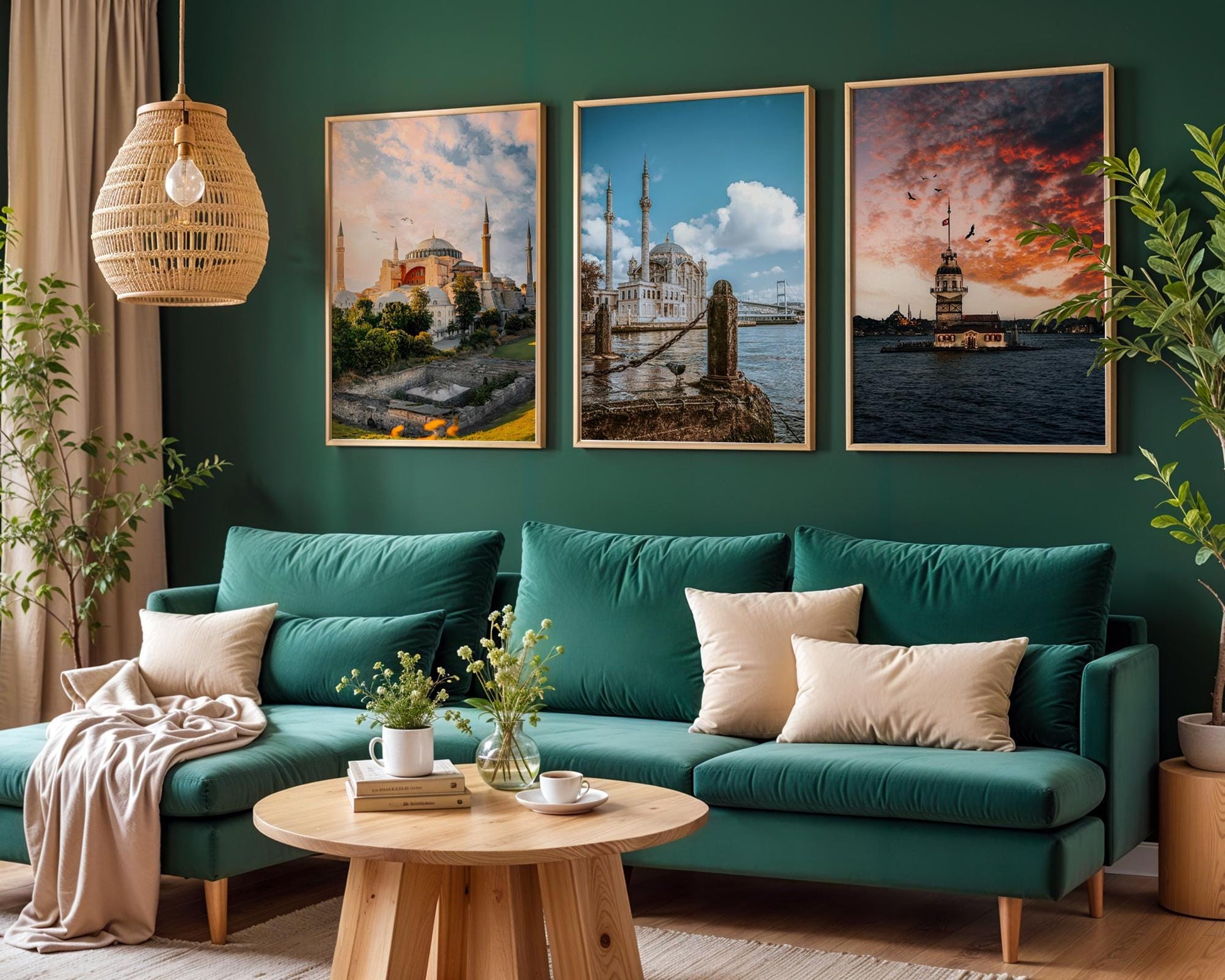 Istanbul Wall Art Set – Triptych Prints of Hagia Sophia, Maiden’s Tower & Ortakoy Mosque - Hasan Akbas Fine Art