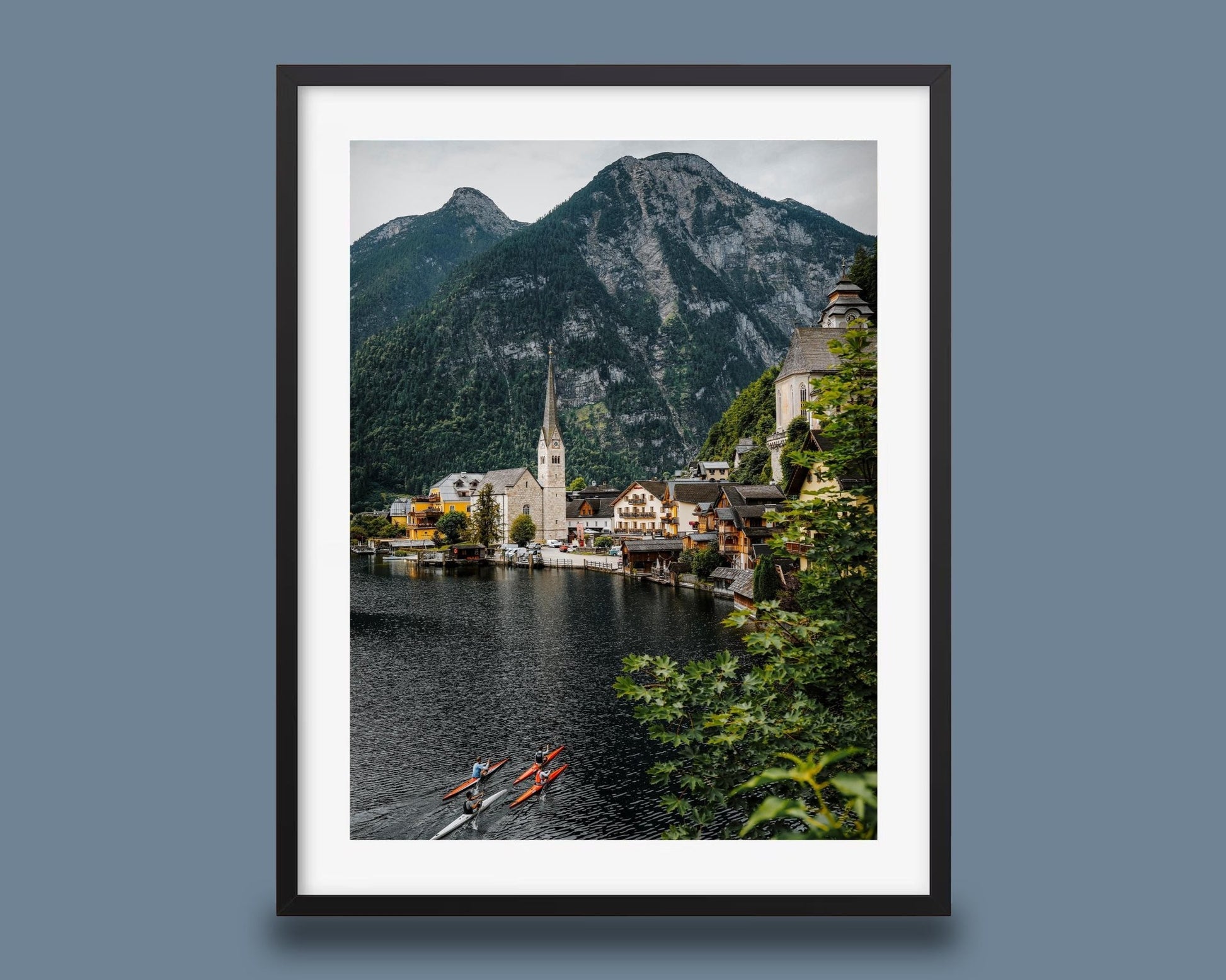 Hallstatt Austria Print, Summer Lake Village Photo, Kayaks Mountain View Wall Art, Home Decor - Hasan Akbas Fine Art