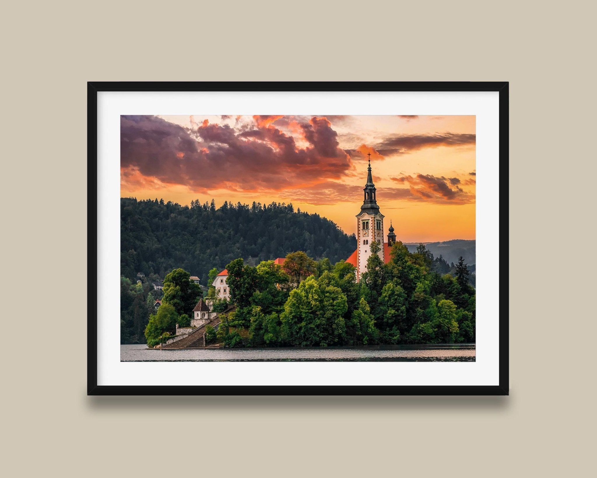Lake Bled Slovenia Print, Church Island Sunset Photo, Storm Break Wall Art, Home Decor - Hasan Akbas Fine Art