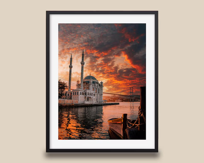 Framed fine art print of Ortaköy Mosque in Istanbul at sunset