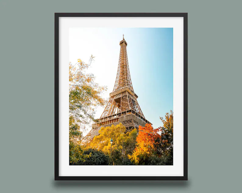 Framed fine art print of the Eiffel Tower in autumn light