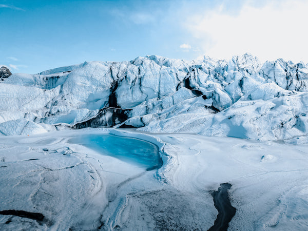 Matanuska Glacier panorama from Palmer, Alaska — drone aerial view