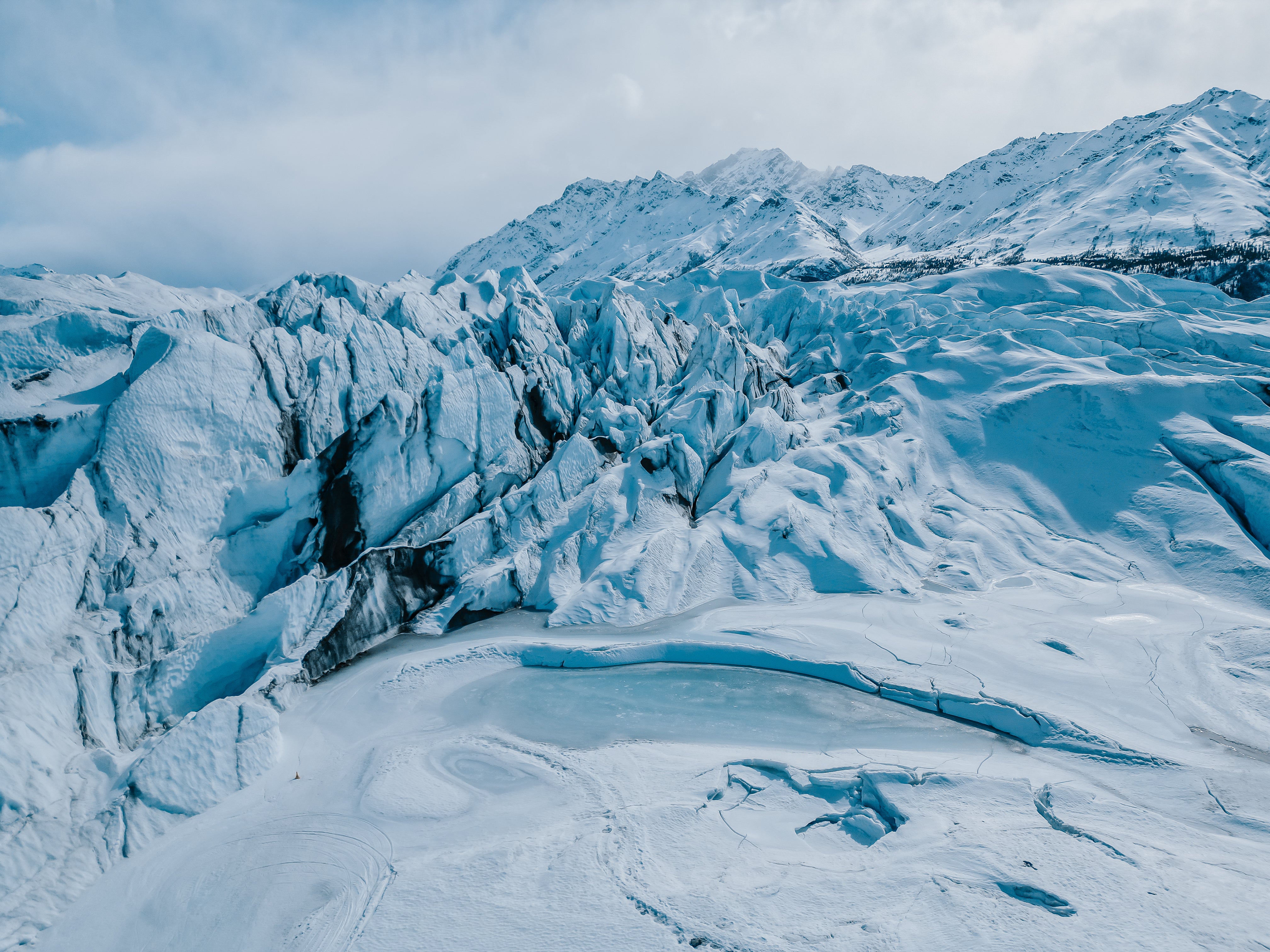 Matanuska Glacier aerial view — drone photograph from above, Alaska