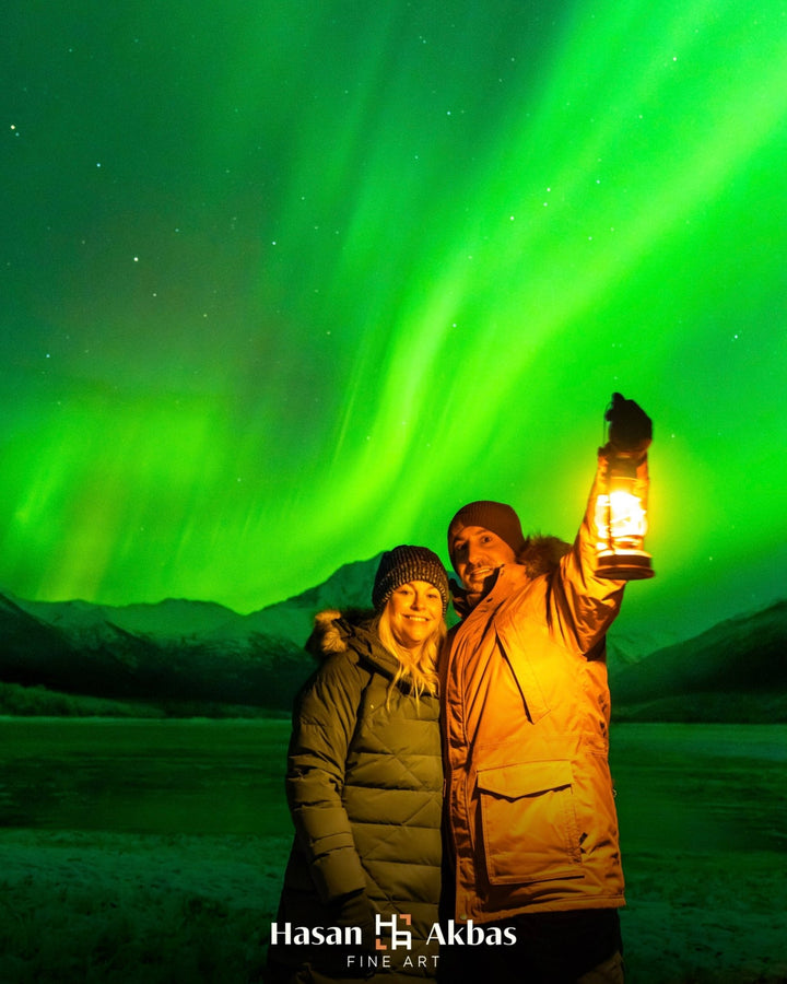 Standing beneath the northern lights in Alaska with a gas lantern — the first aurora chase begins