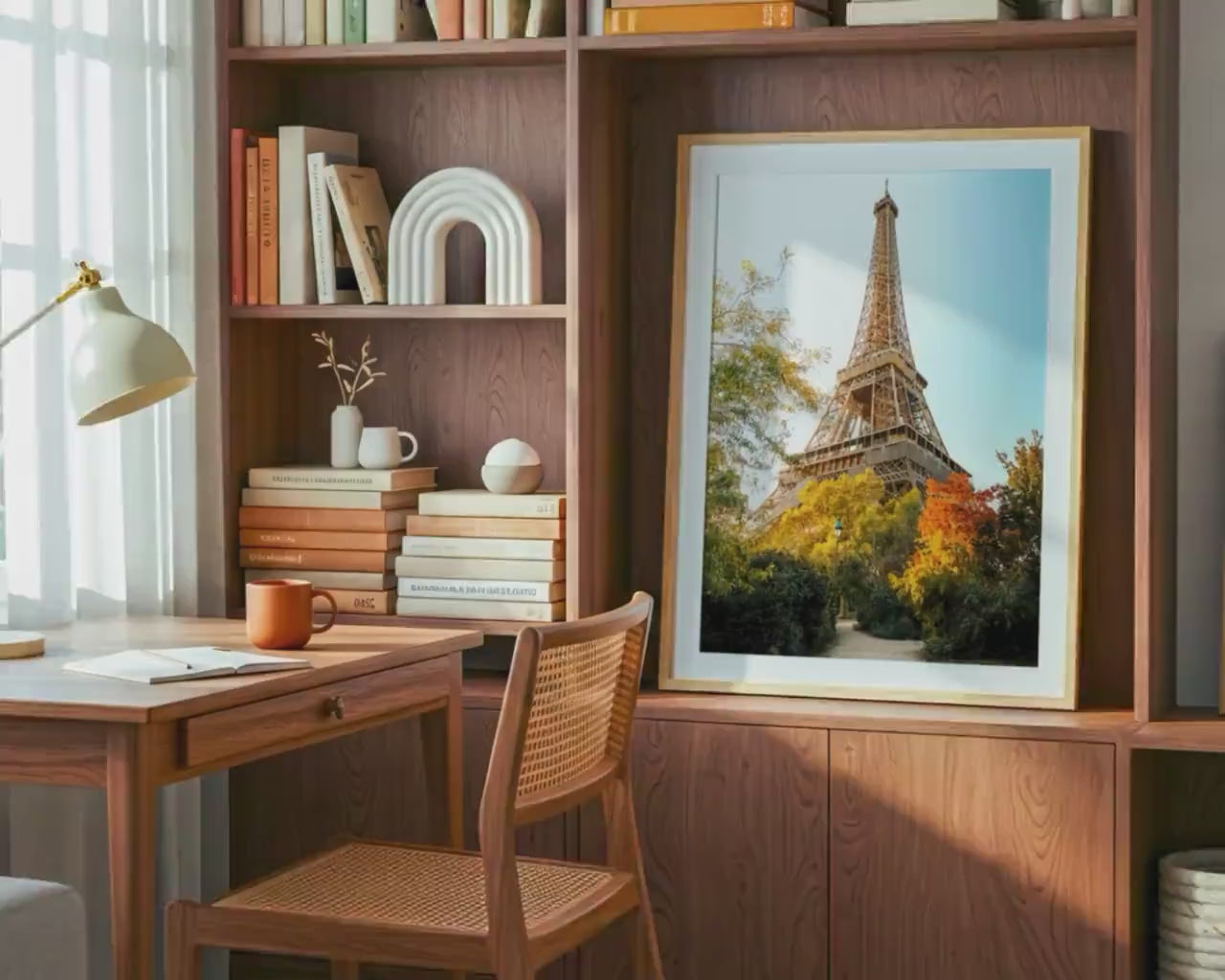 Load video: Paris France Eiffel Tower Print, Autumn Golden Hour Photo, Iconic Wall Art, Home Decor