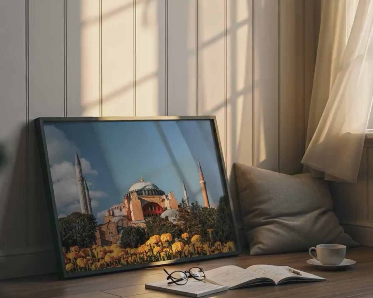 Load video: Hagia Sophia Wall Art, Istanbul Photo, Turkey Print, Garden Flowers, Iconic Landmark Home Decor
