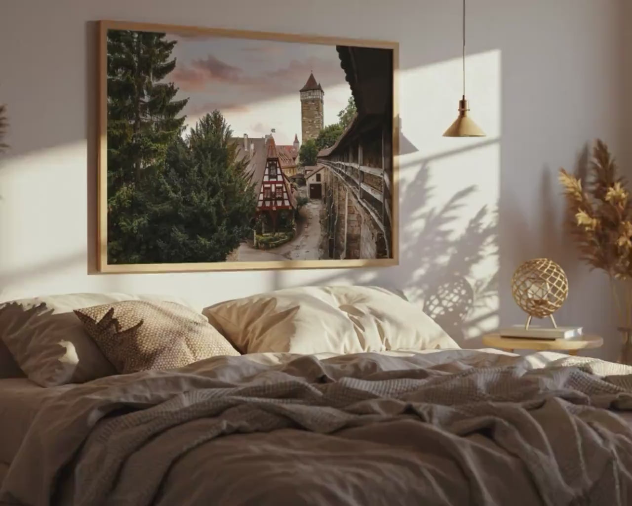 Load video: Rothenburg Germany Print - Morning Light on Old Town Timber Houses