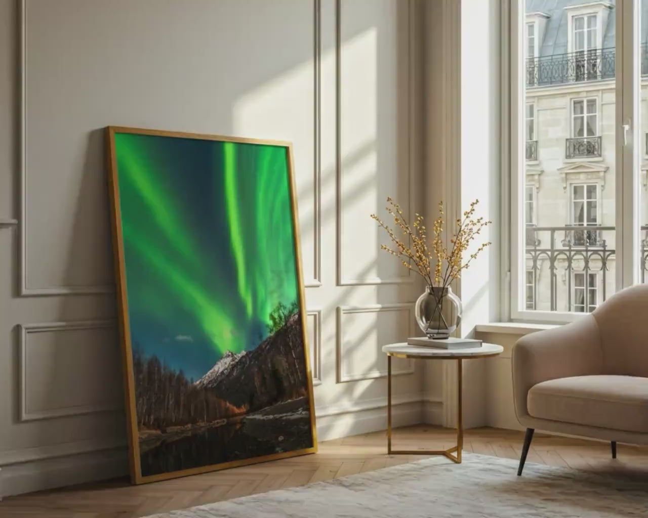 Load video: Alaska USA Aurora Borealis Wall Art Print, Northern Lights Photo, Winter Night Sky Home Decor