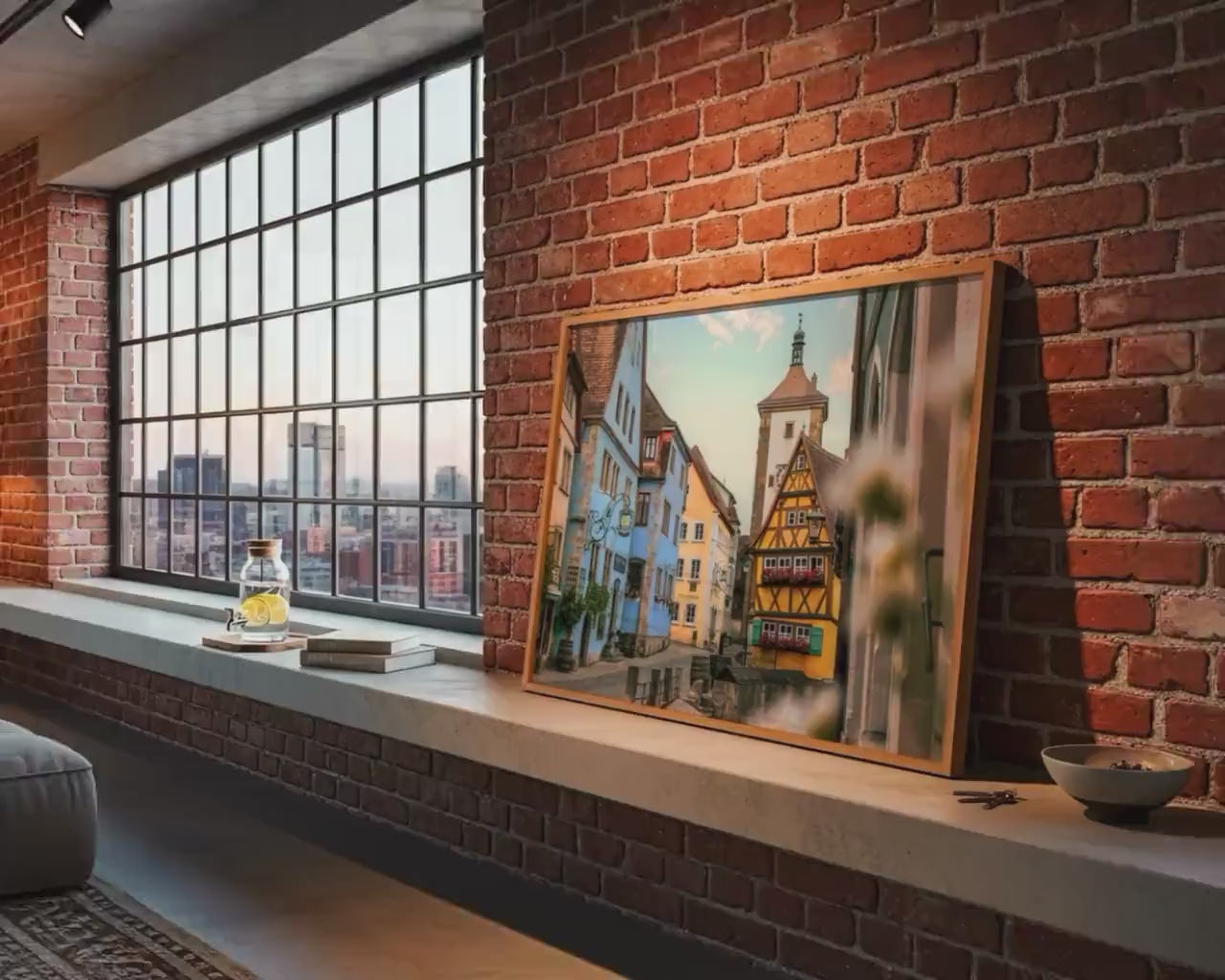 Load video: Rothenburg Plonlein Print – Medieval Town Art | Bavaria Wall Decor, Pastel Buildings