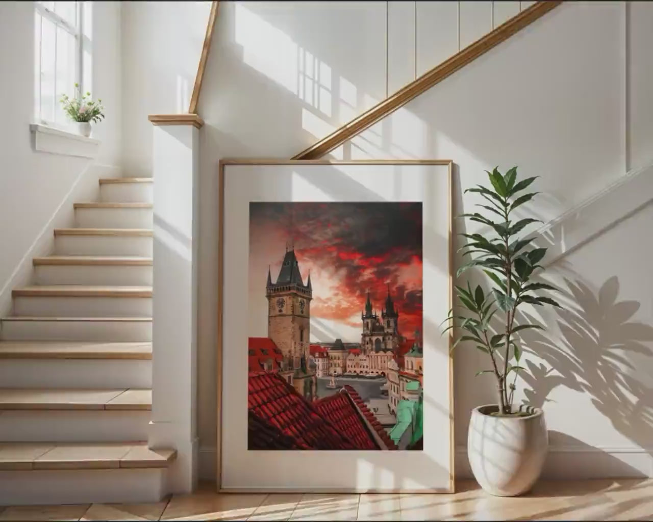 Load video: Prague Old Town Square Print – Fine Art Photography of Tyn Church Sunset Skyline