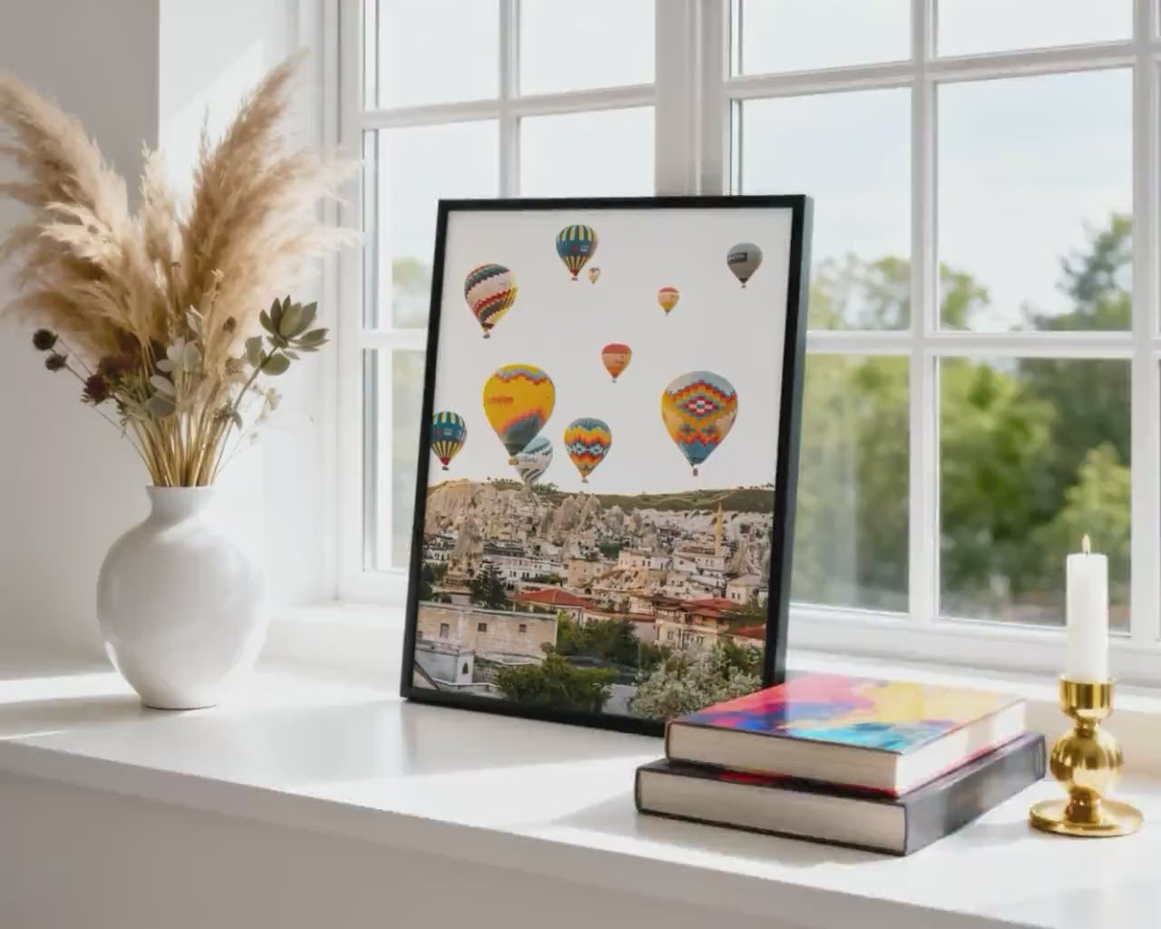 Load video: Cappadocia Wall Art, Goreme Turkey Photo, Hot Air Balloons Landscape Print, Travel Home Decor