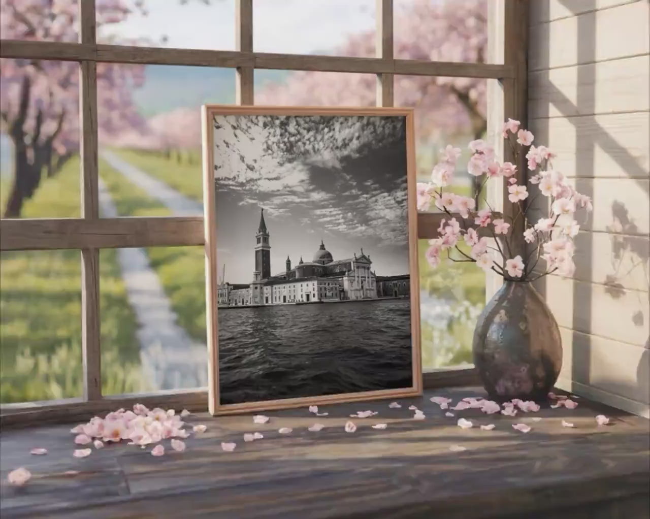 Load video: Venice Wall Art – Black and White Italy Photography Print | San Giorgio Maggiore Large Decor