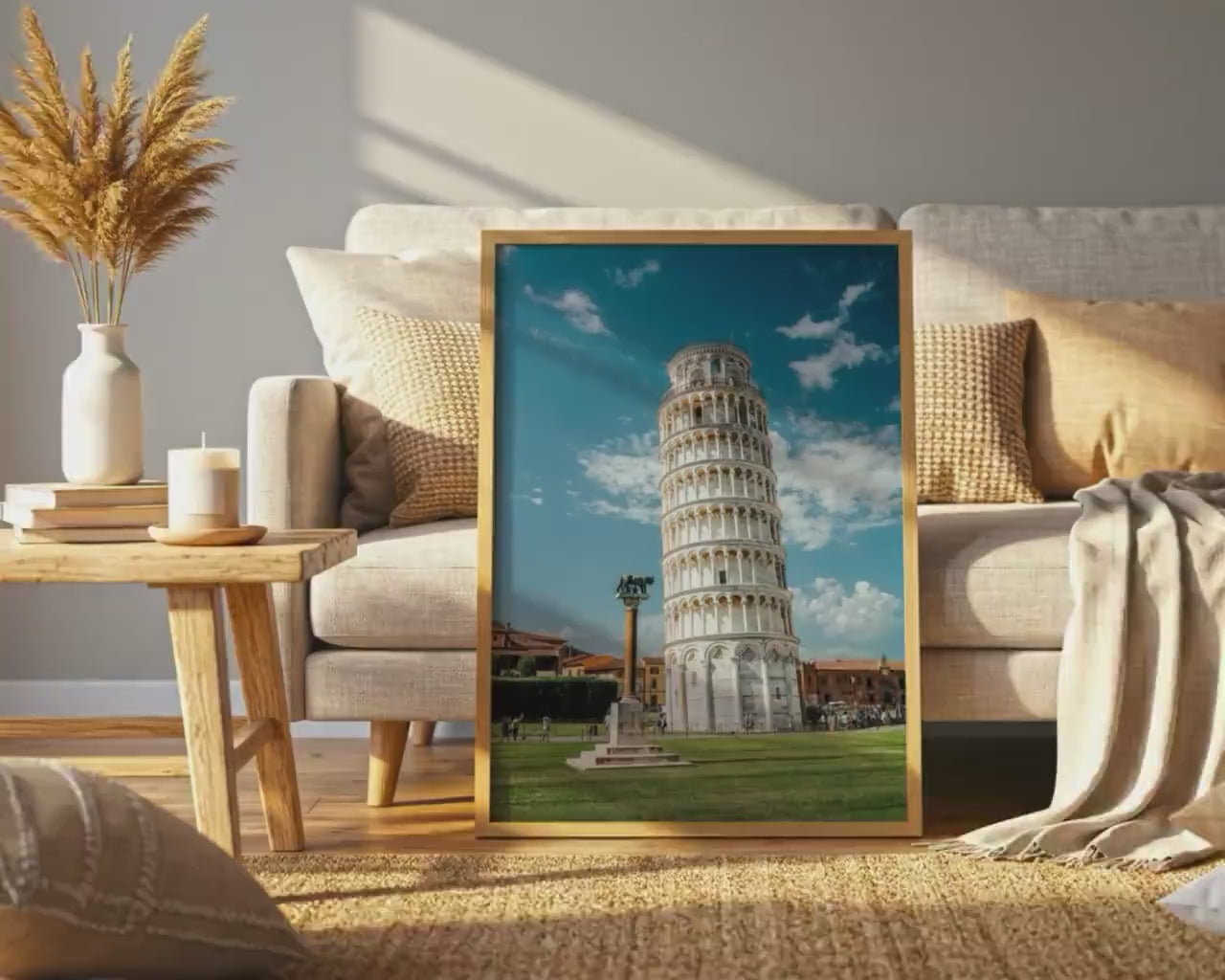 Load video: Pisa Italy Wall Art Print, Leaning Tower Photo, Tuscany Photography, Minimalist Home Decor
